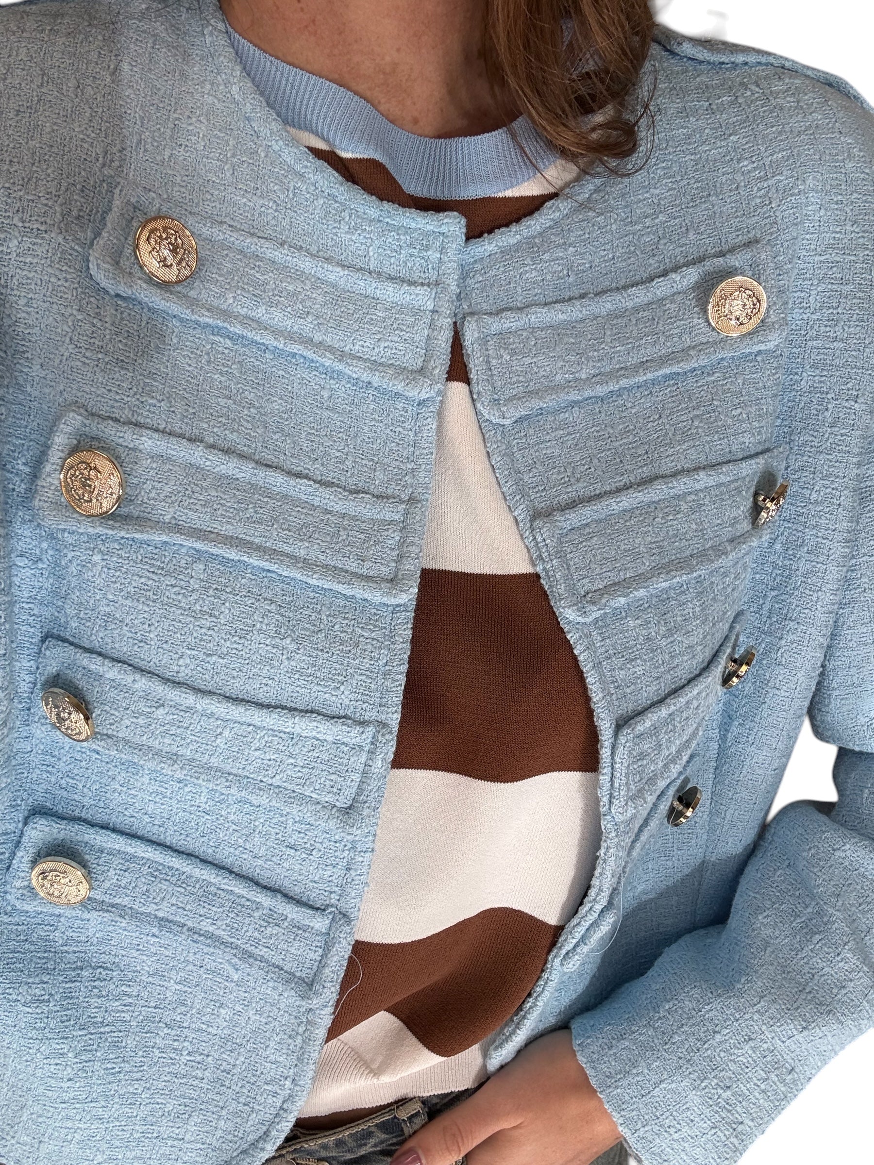 Giacca Napoleone in boucle celeste
