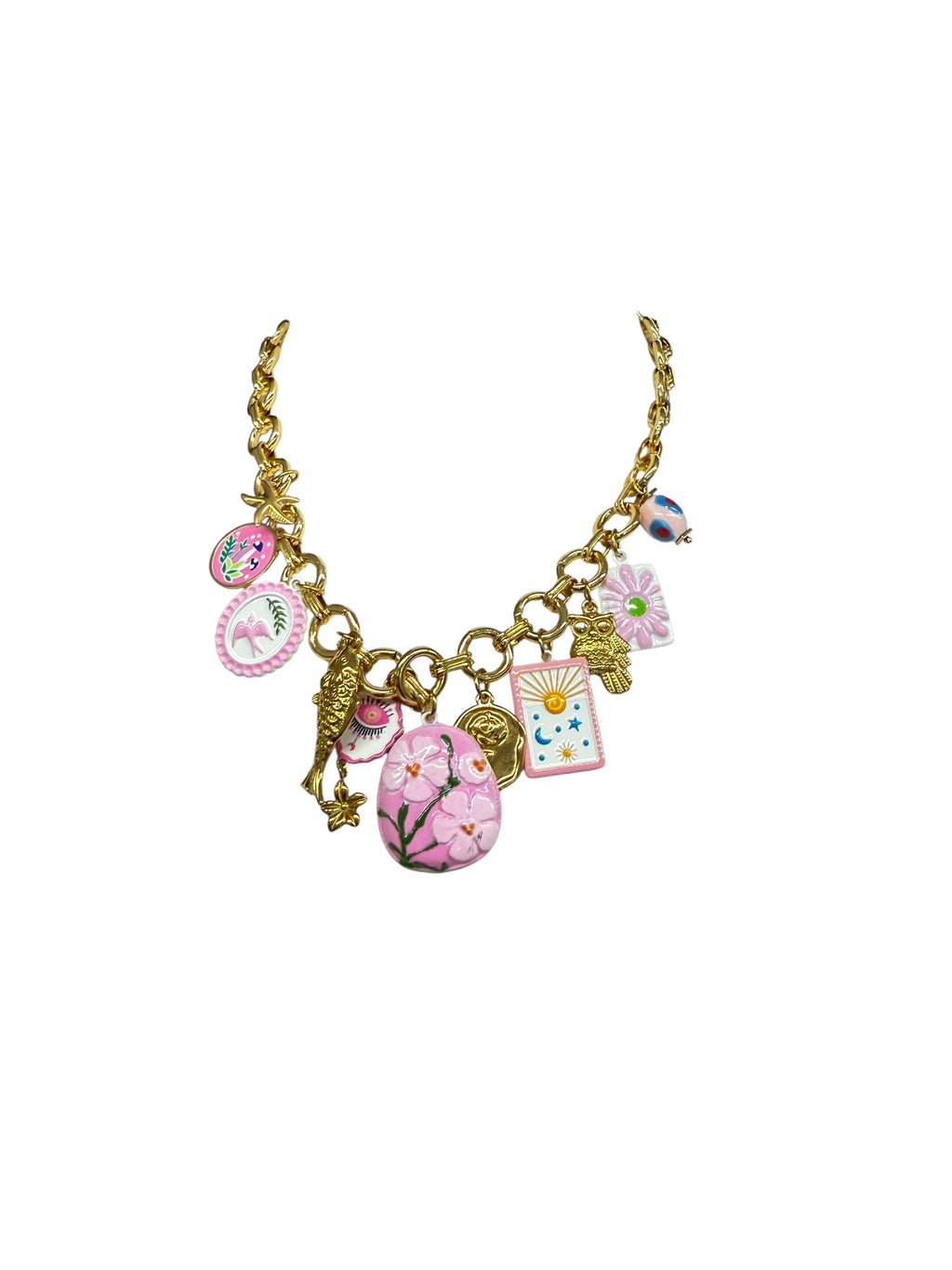 Collana catena con ciondoli rosa