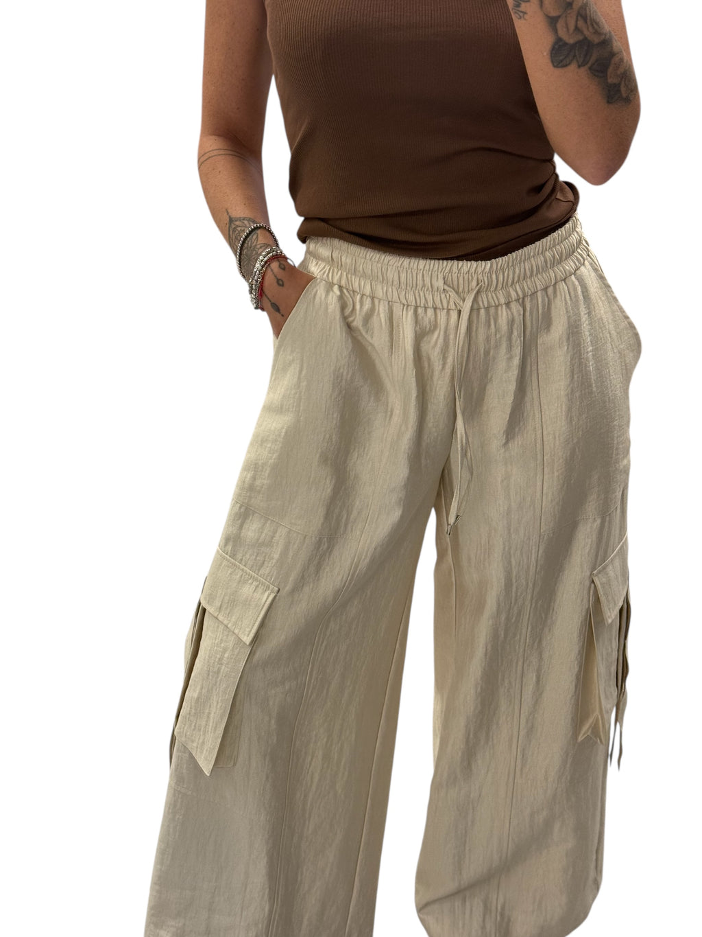 Pantalone cargo panna