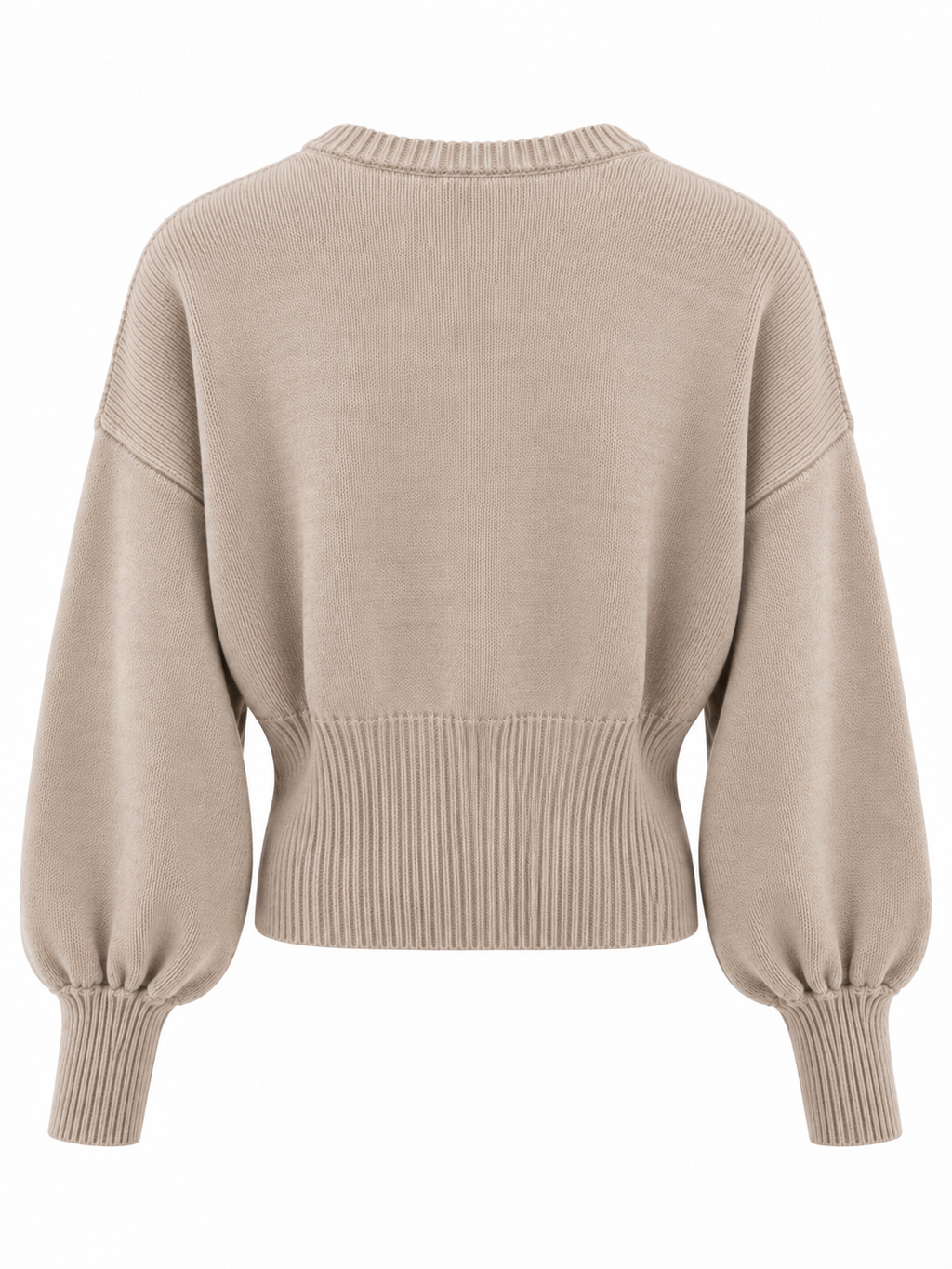 Maglia beige manica palloncino fittata con zip