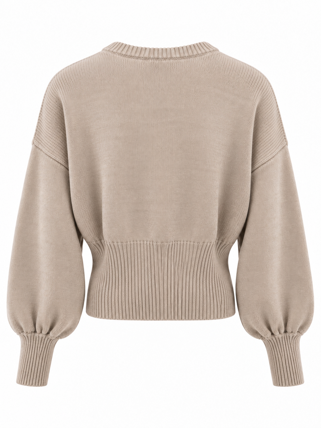 Maglia beige manica palloncino fittata con zip