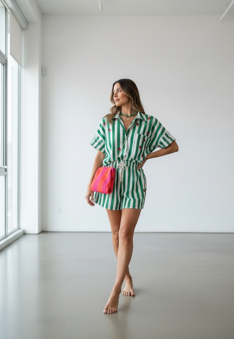 Camicia a righe verde con 🍓