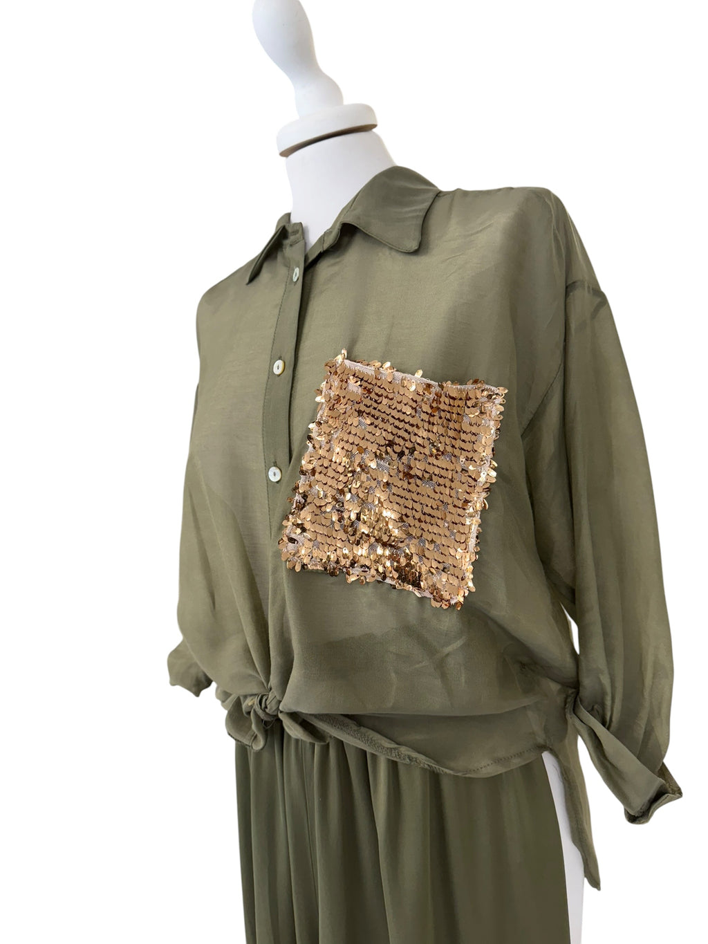 Camicia misto seta taschino in paiettes