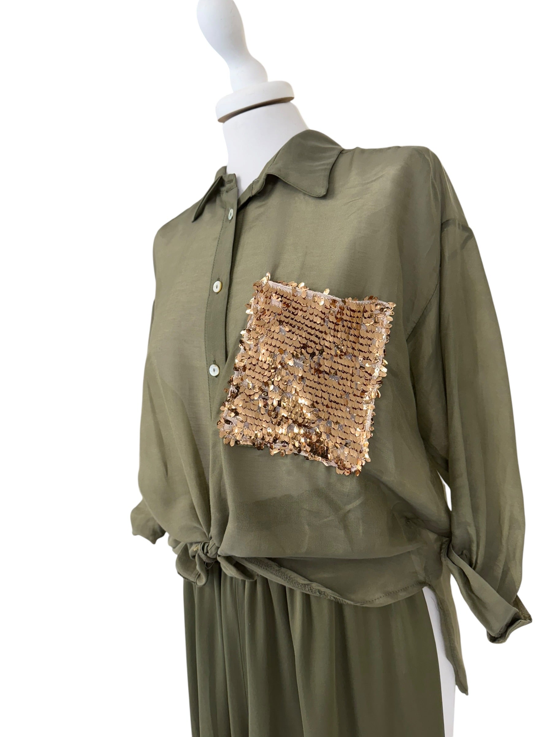Camicia misto seta taschino in paiettes