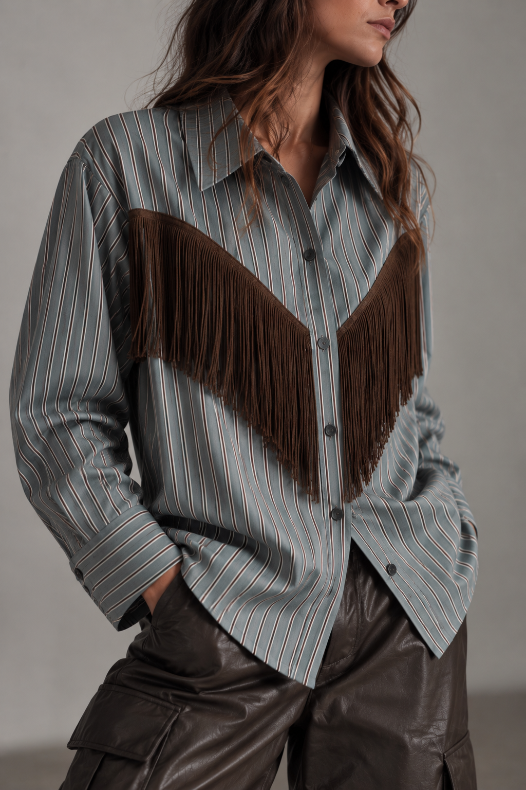 Camicia frangia verde/ moro