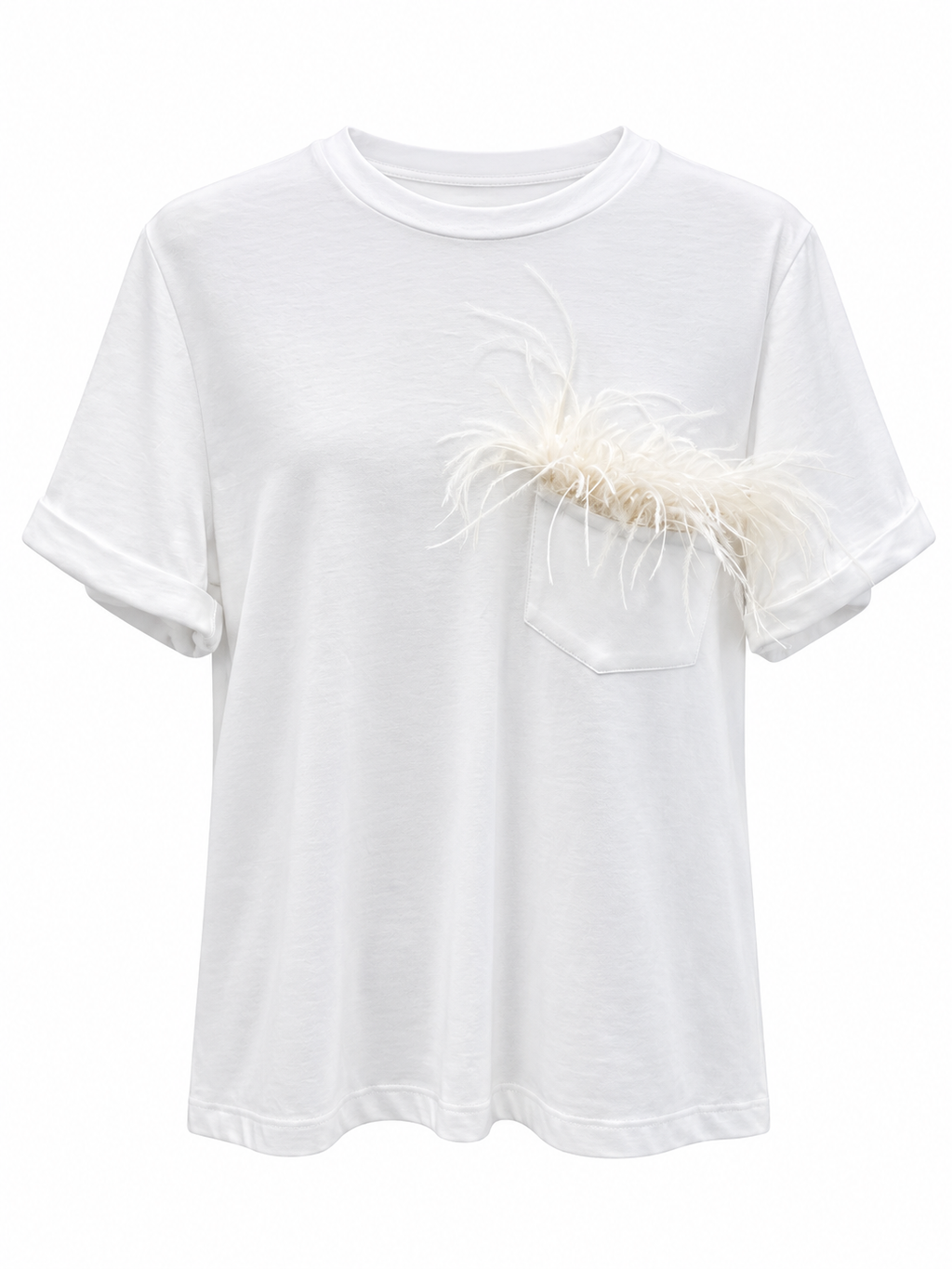 T-shirt con piuma nel taschino