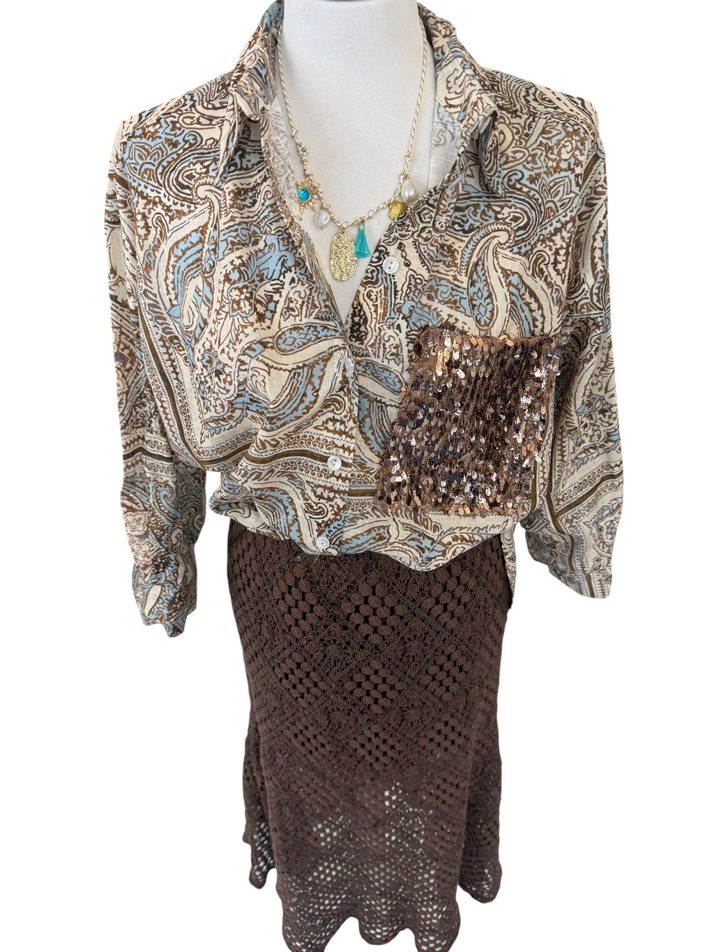 Camicia fantasia taschino paiettes bronzo
