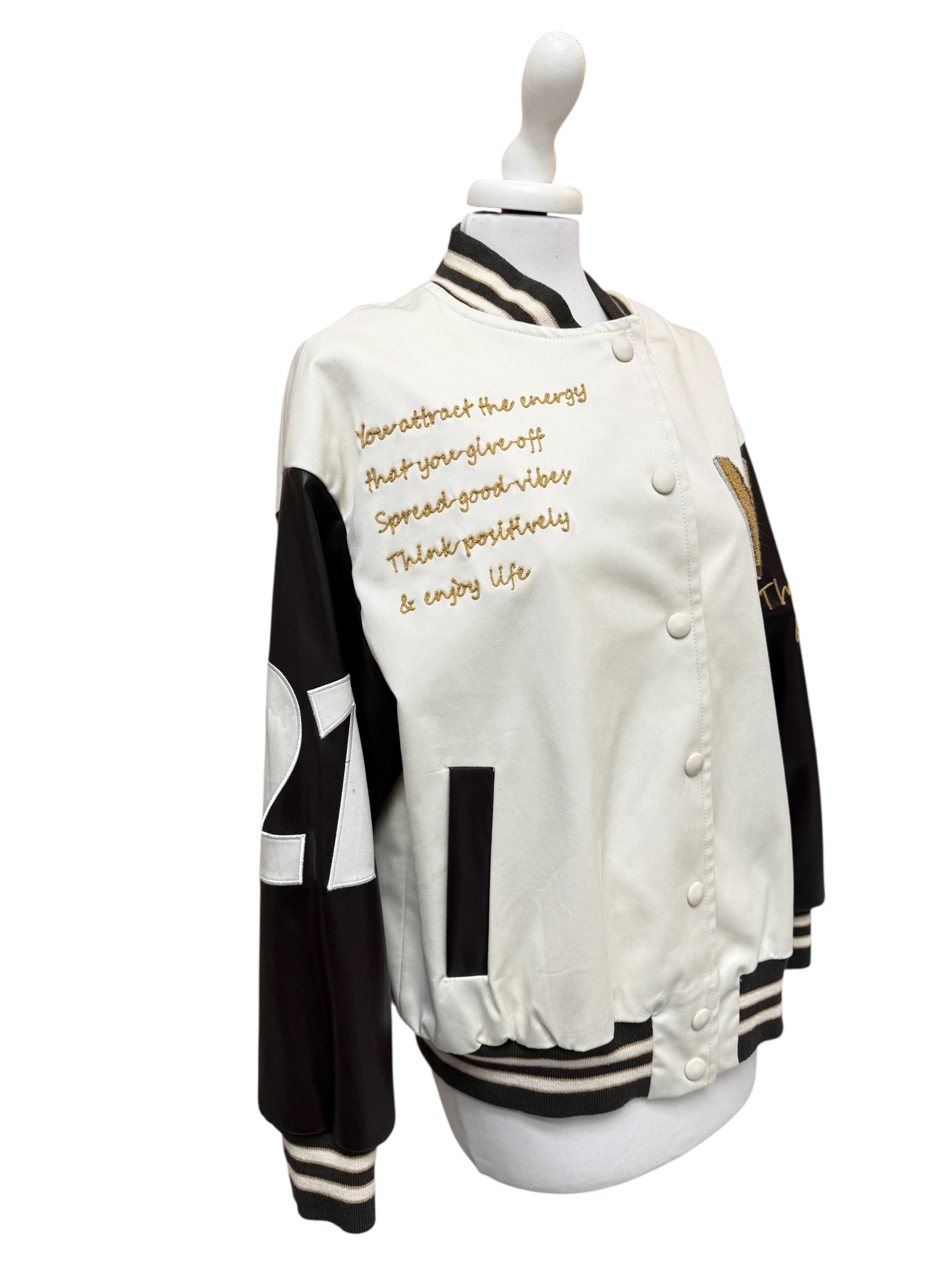 Bomber scritte manica in ecopelle