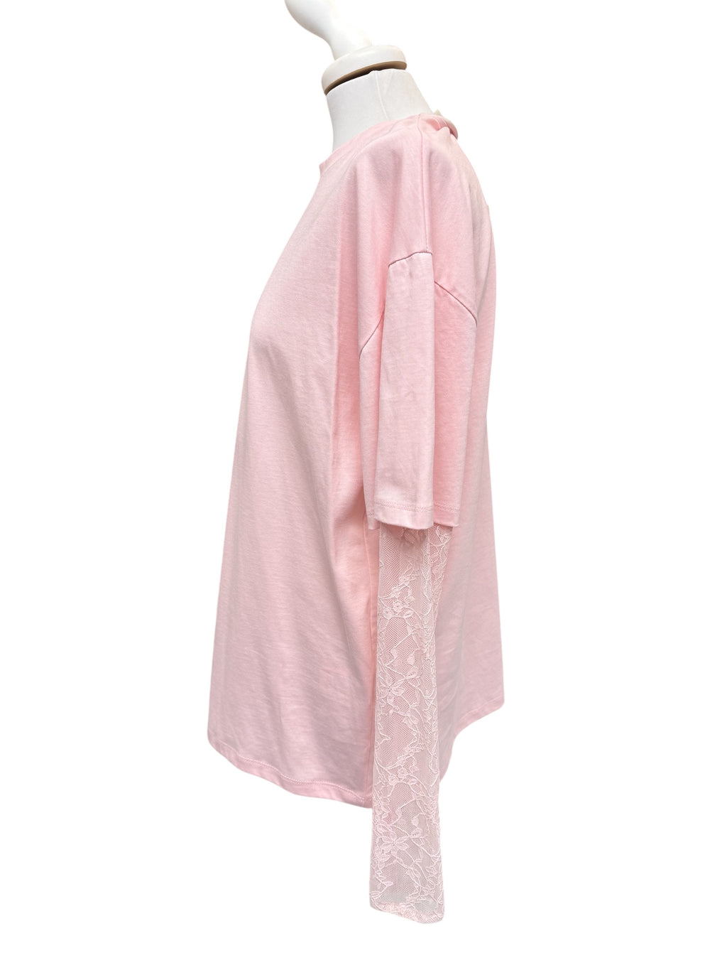 Maglia over manica pizzo rosa