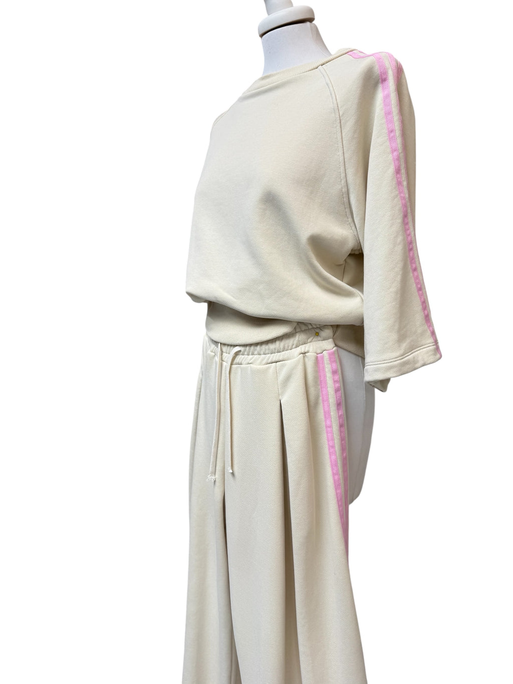 Felpa crema/rosa manica 3/4 bande laterali