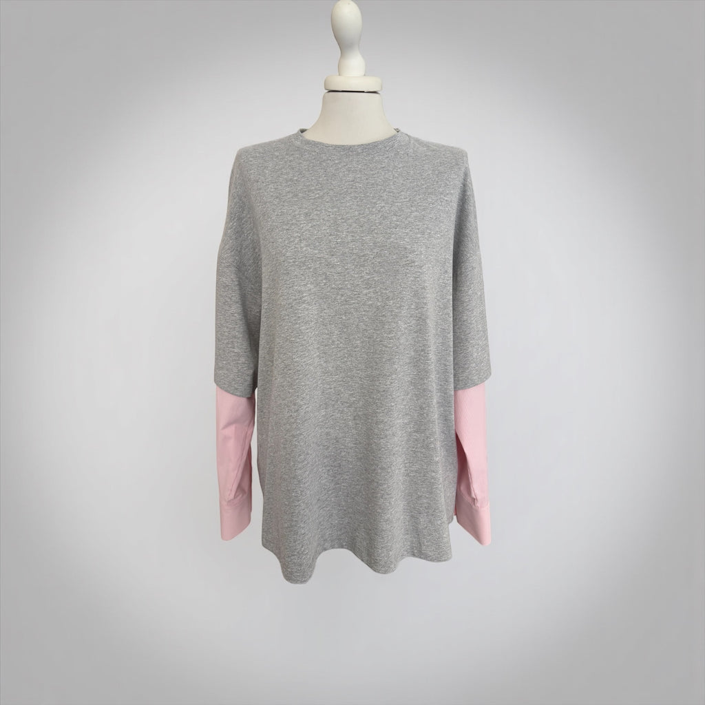 T-shirt con manica camicia grigio/rosa