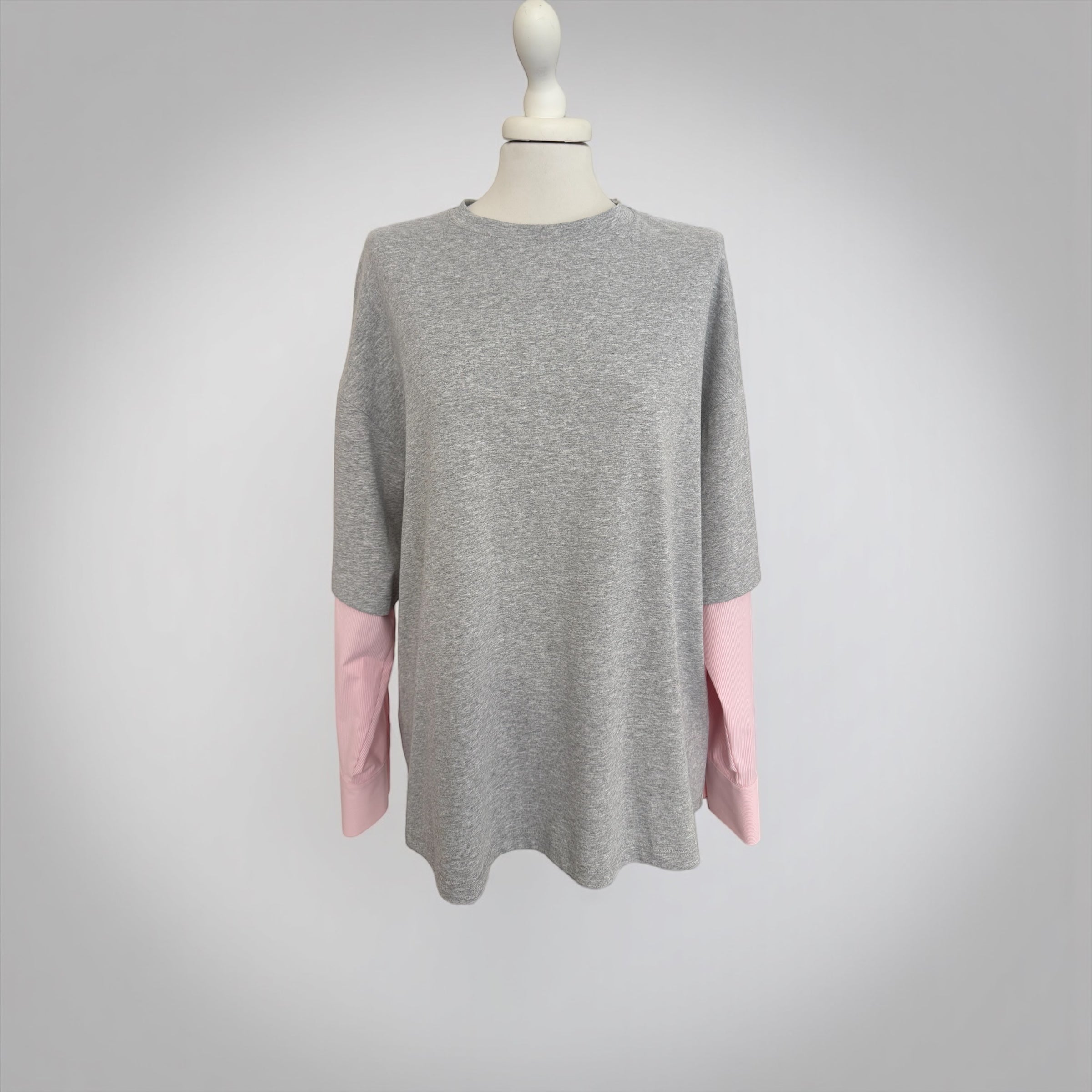 T-shirt con manica camicia grigio/rosa