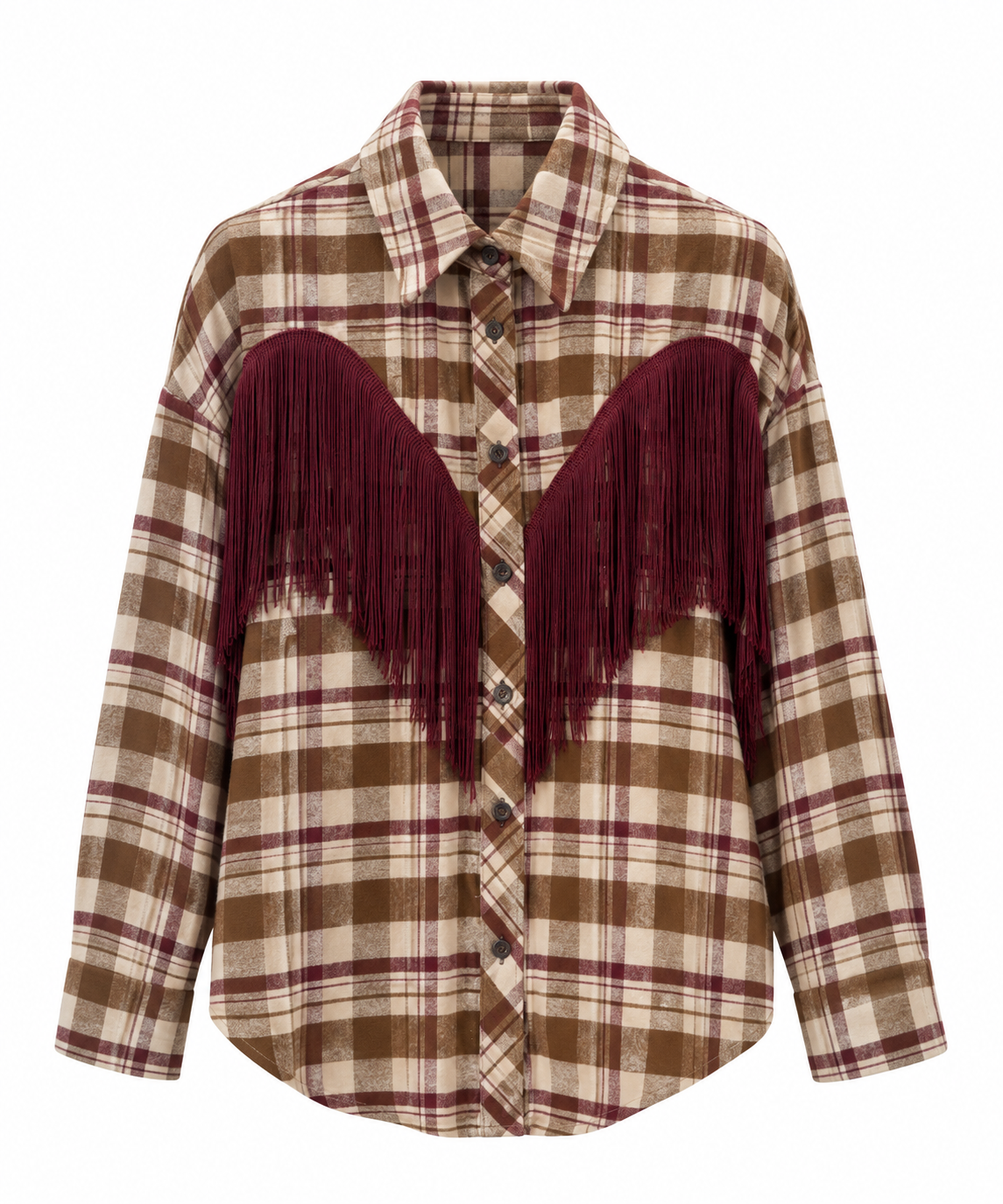 Camicia check frange beige/bordeaux
