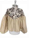Bomber cotone e pizzo moro/beige 38955