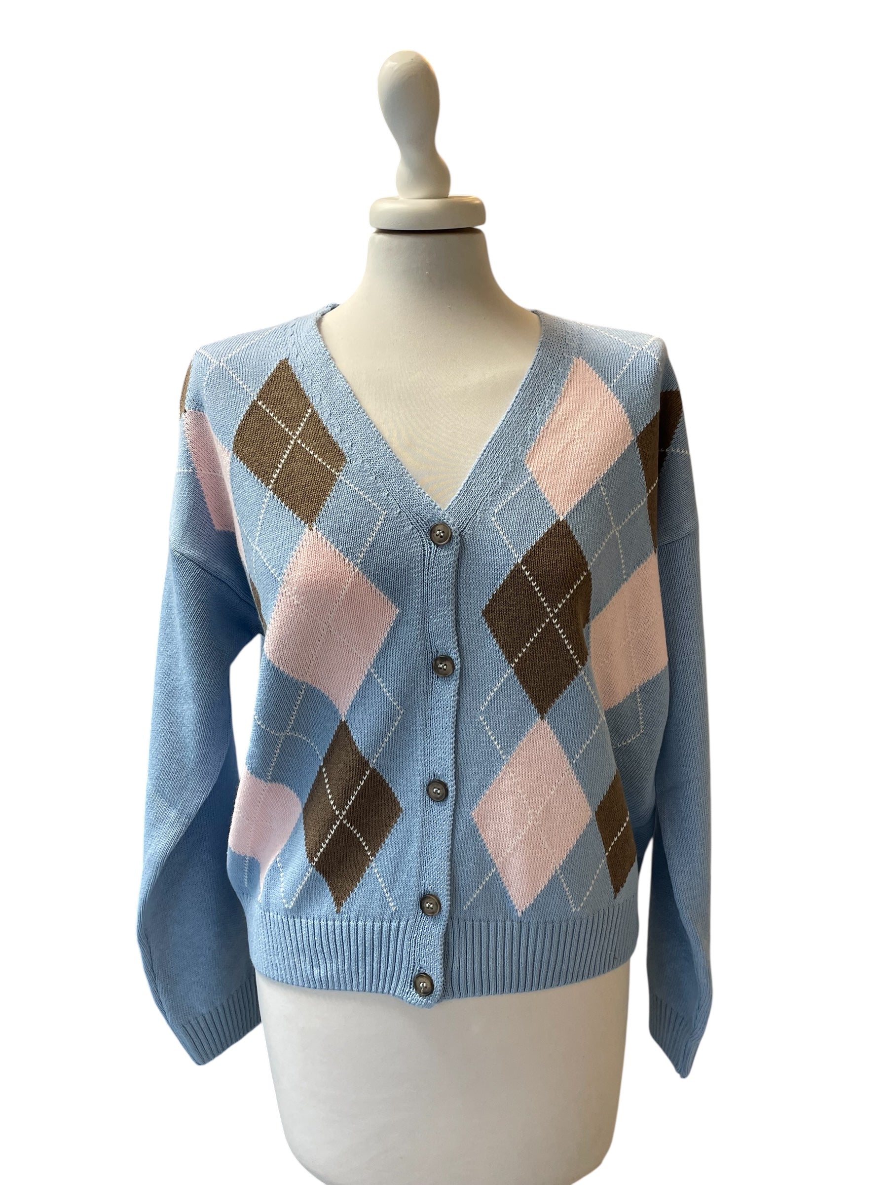 Cardigan celeste/rosa/moro