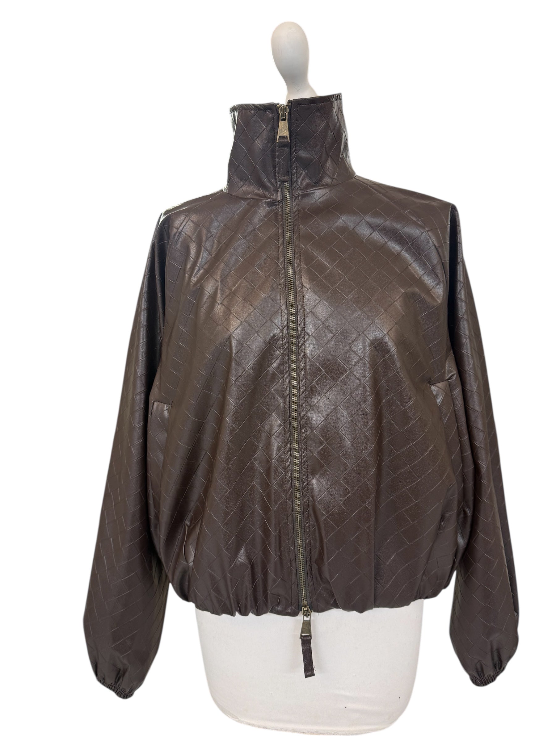 Bomber in ecopelle intrecciata moro