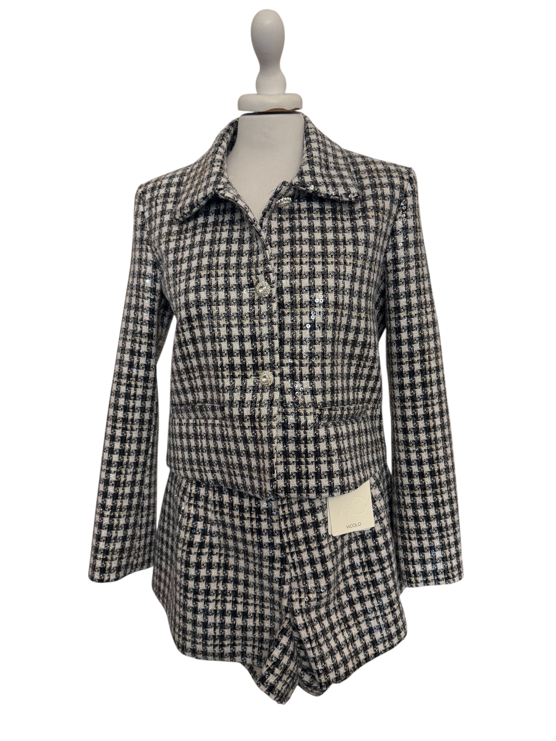 Giacca chanel paiettes bco/nero bottoni gioiello