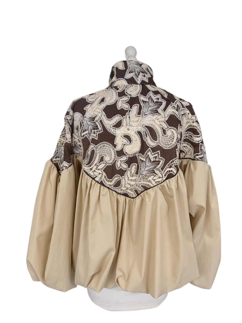 Bomber cotone e pizzo moro/beige 38955