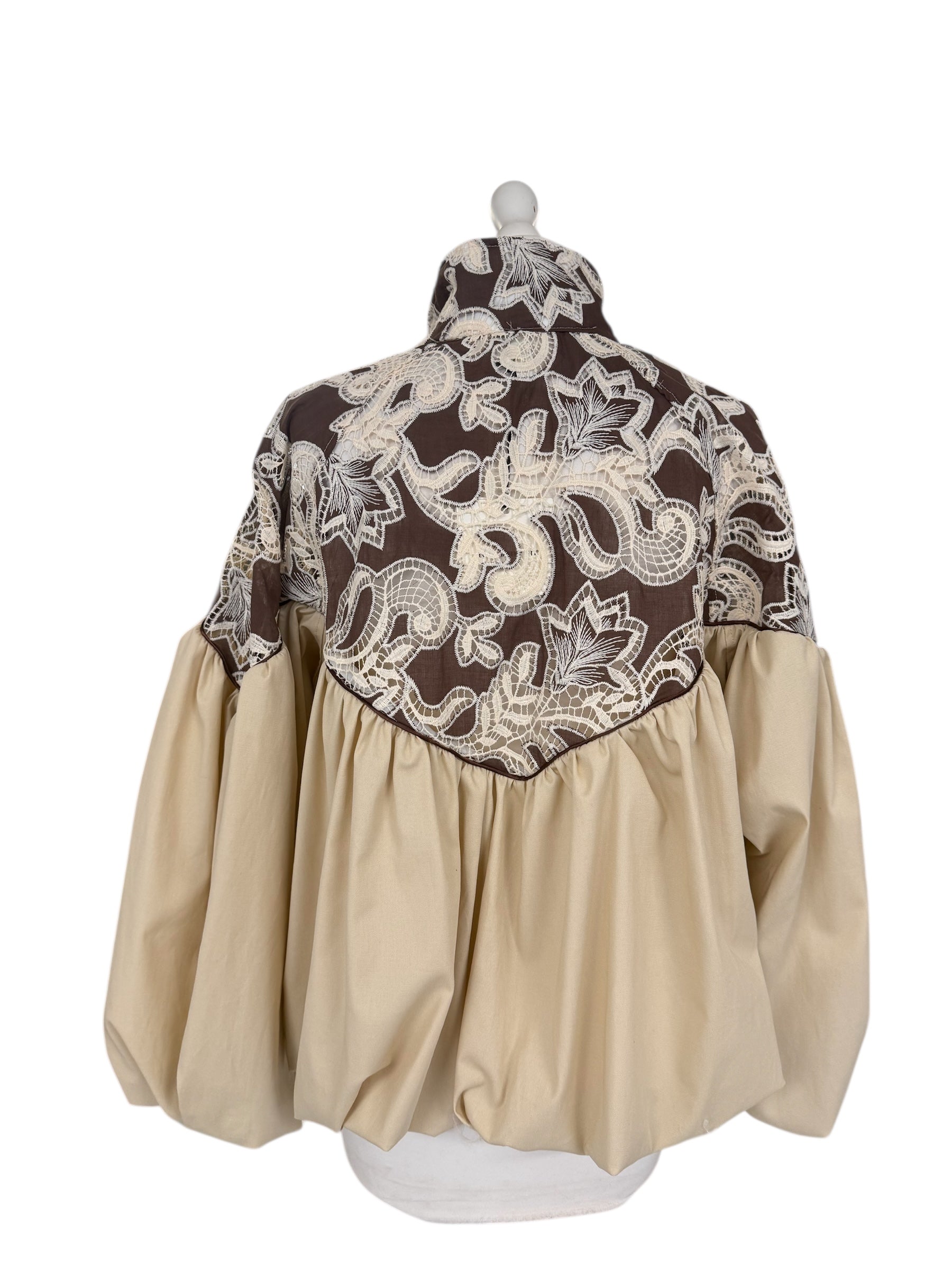 Bomber cotone e pizzo moro/beige 38955