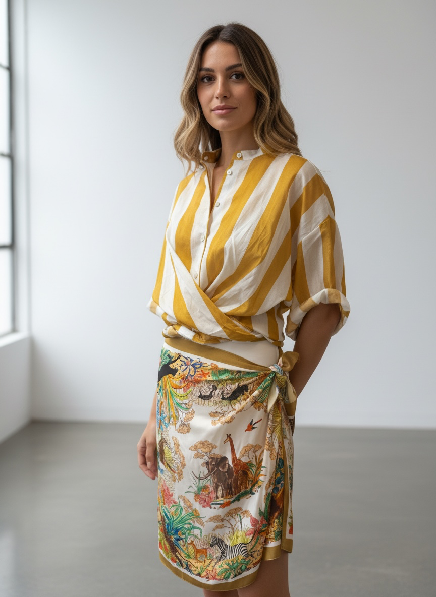 Gonna pareo corta foulard ocra