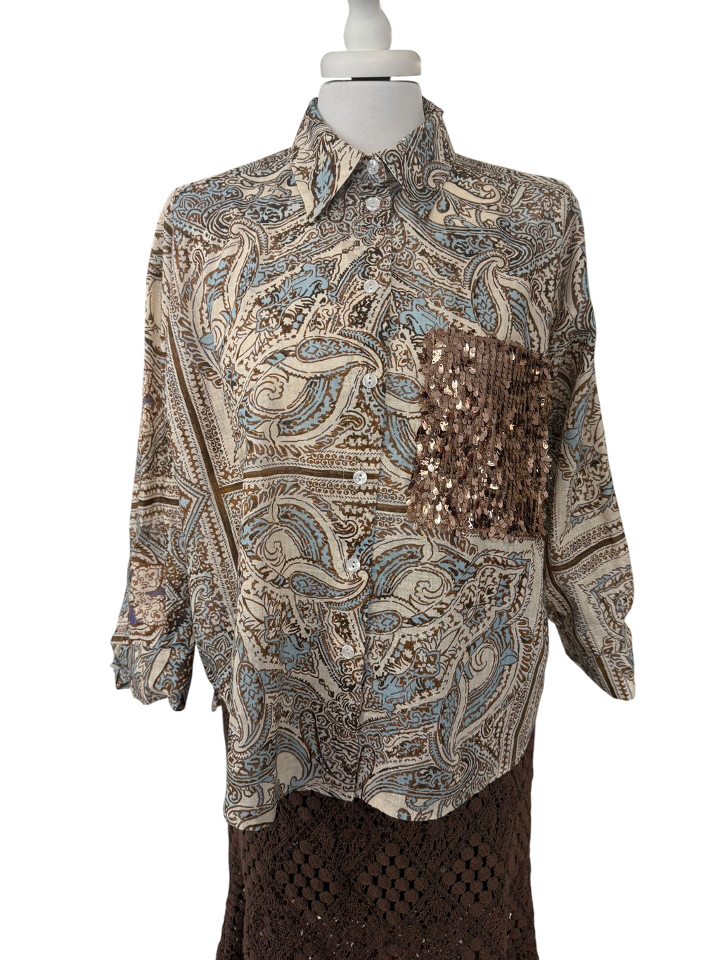 Camicia fantasia taschino paiettes bronzo