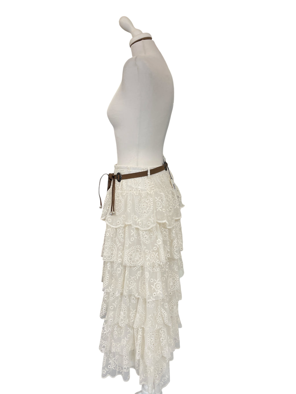 Gonna panna lunga a balze tulle ricamato