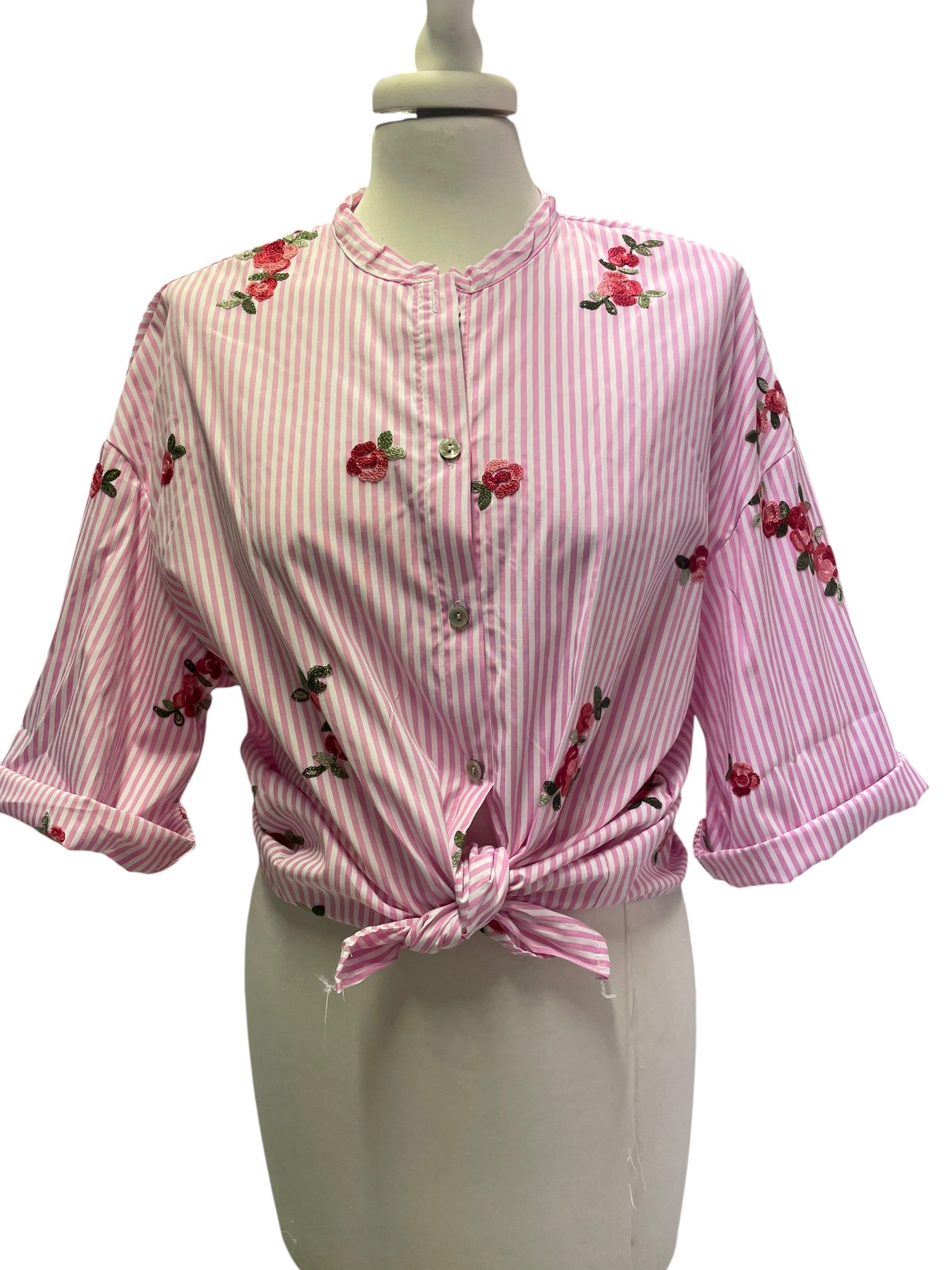 Camicia gessata ricamata taglia unica