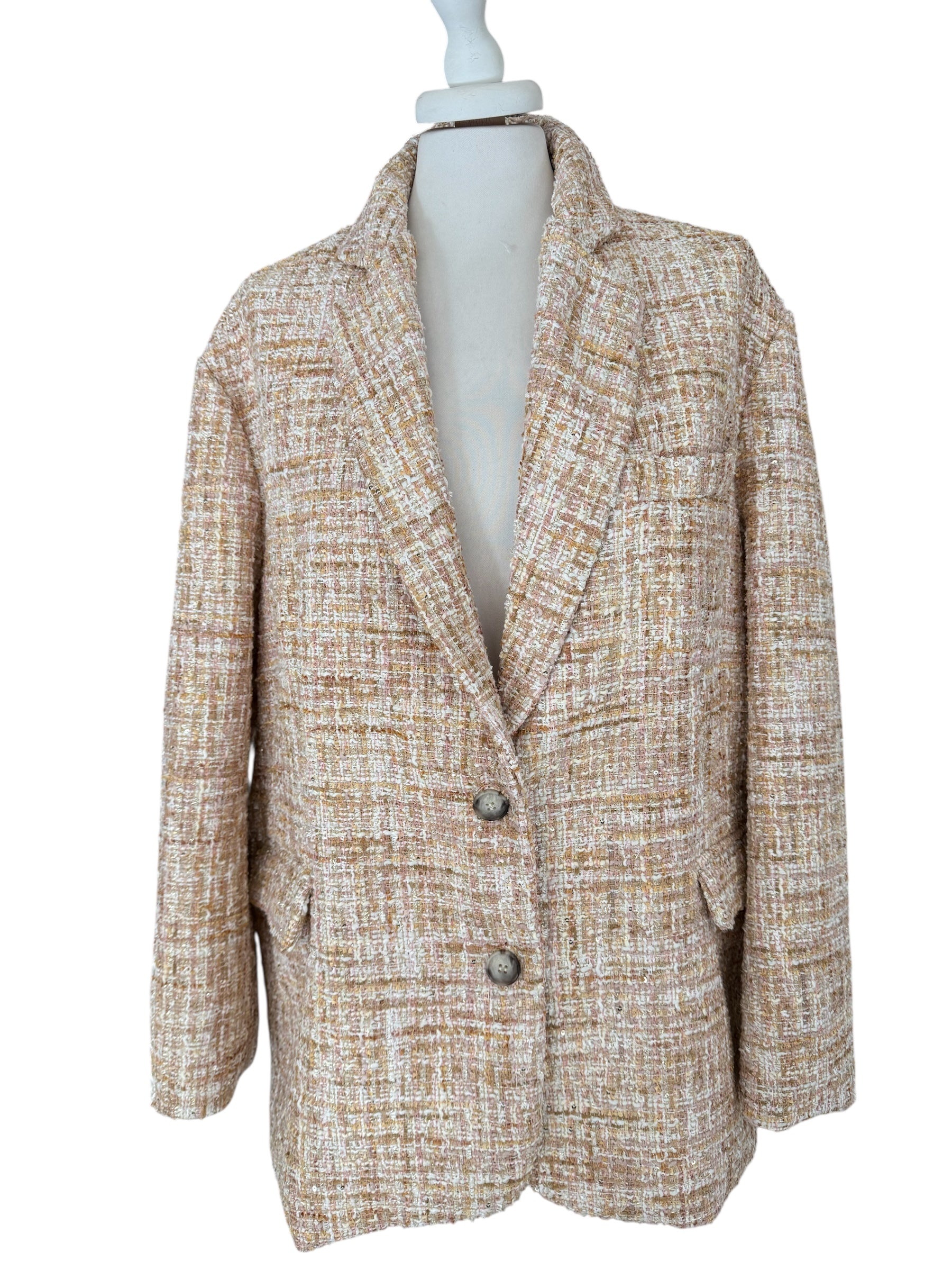 Giacca boucle paiettes panna/rosa/beige