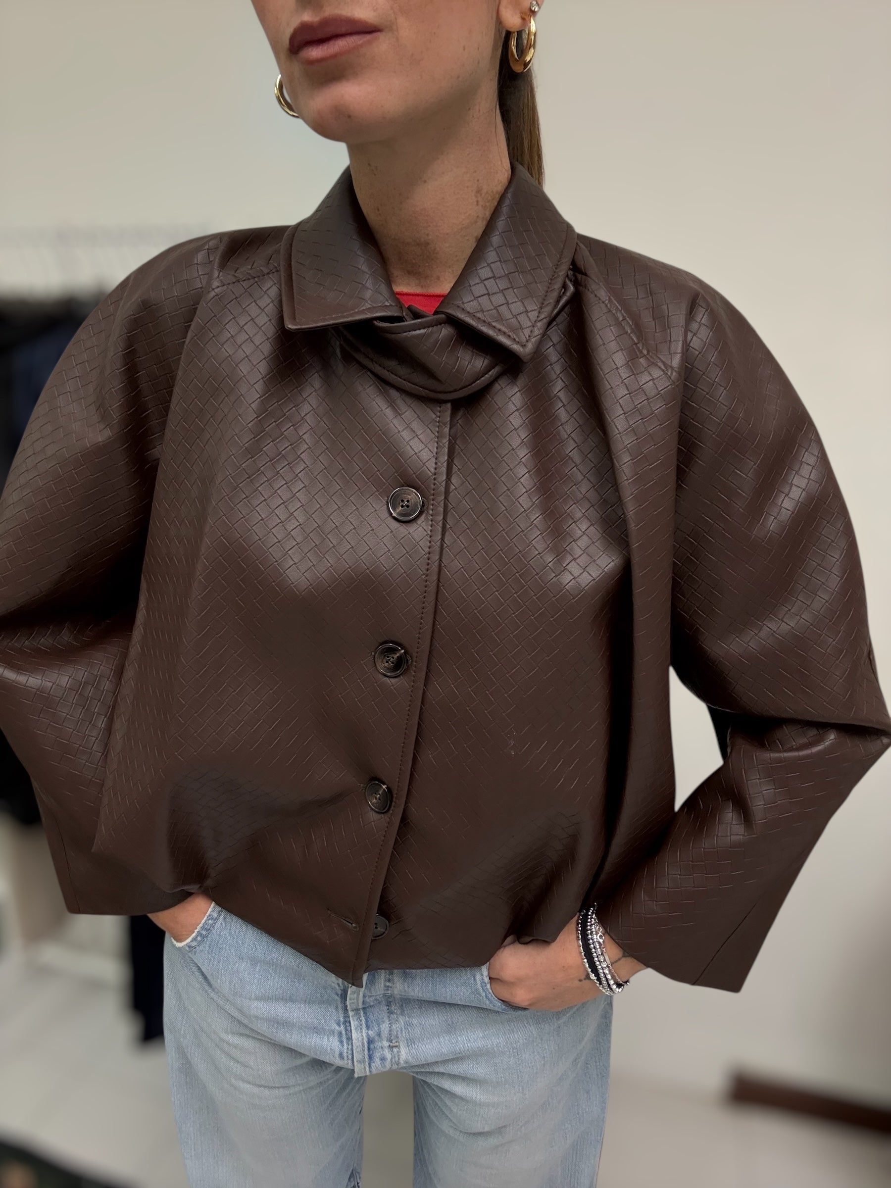 Bomber in ecopelle intrecciata moro