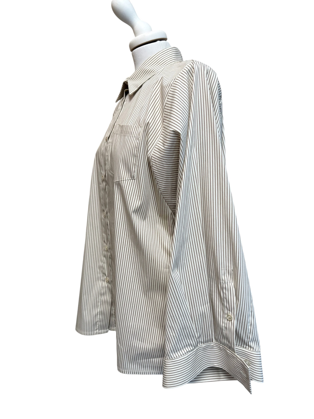 Camicia rigata beige manica over