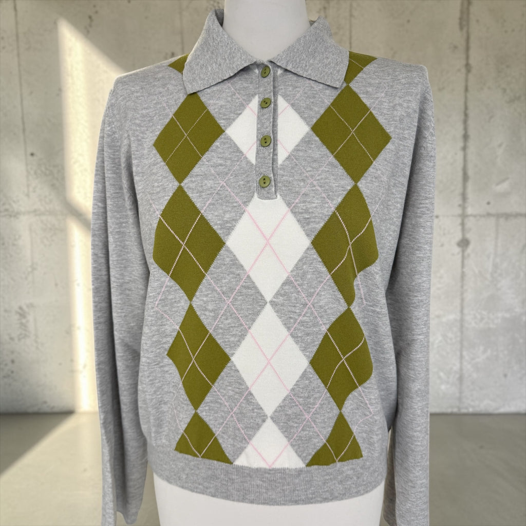 Polo rombi grigio/verde/panna/rosa