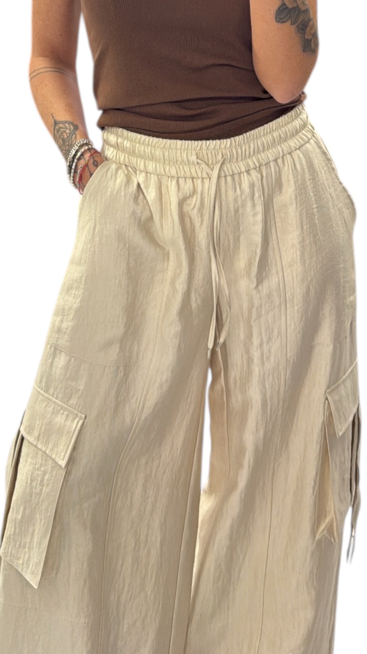 Pantalone cargo panna