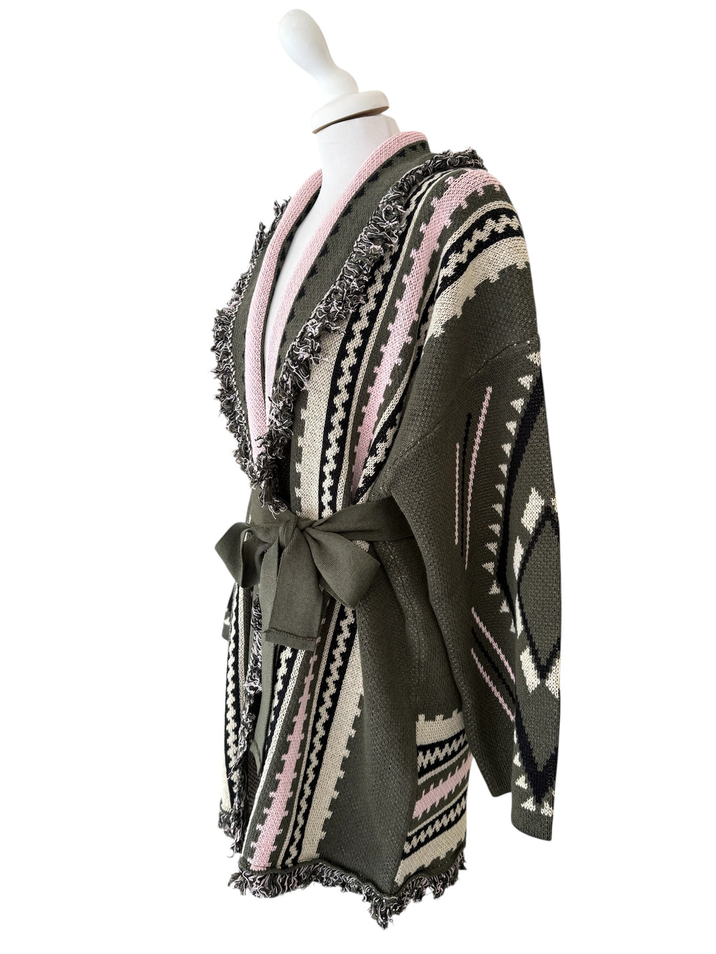 Cardigan alanui con cintura verde/rosa/panna