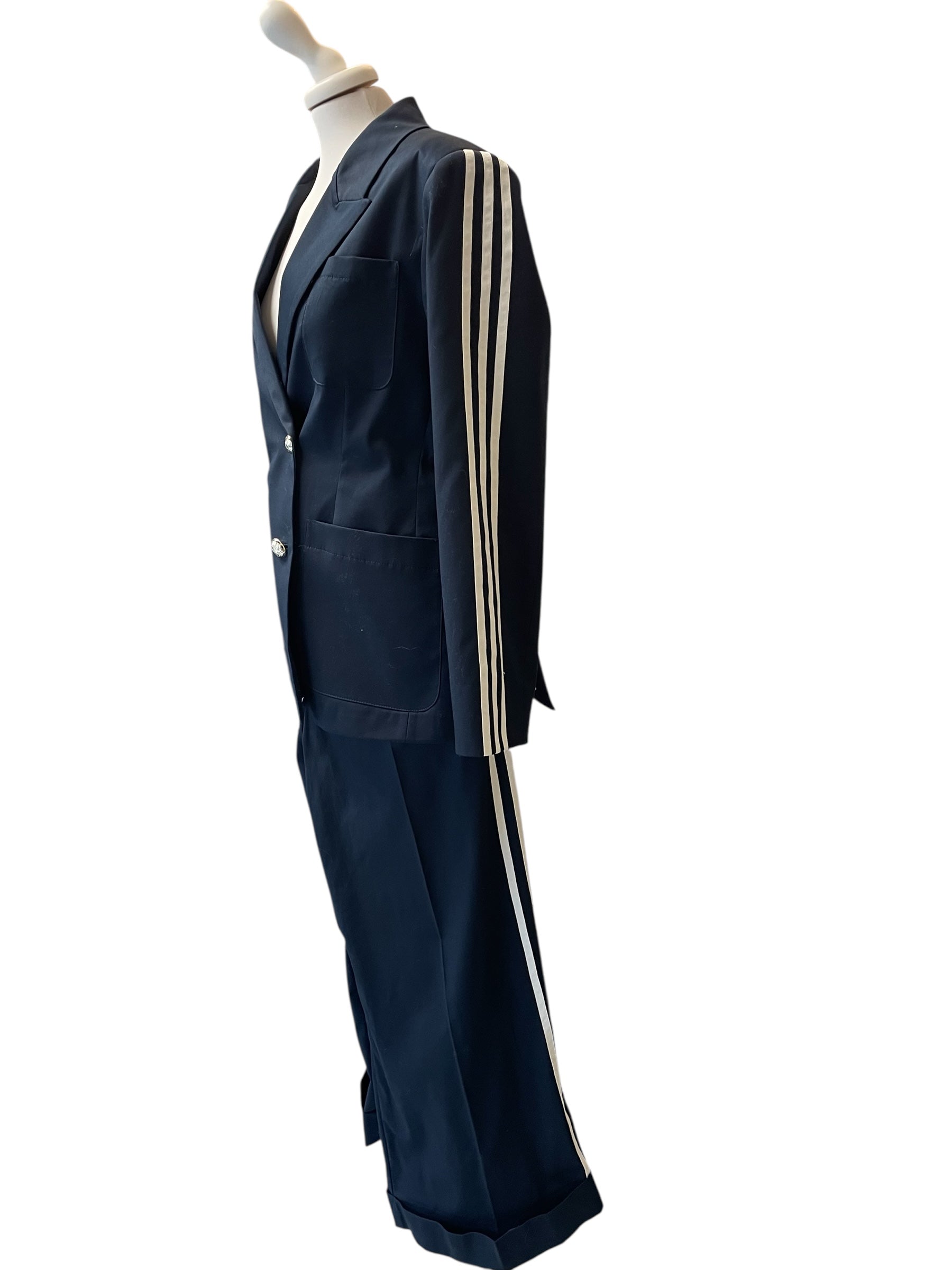 Pantalone palazzo blu bande laterali