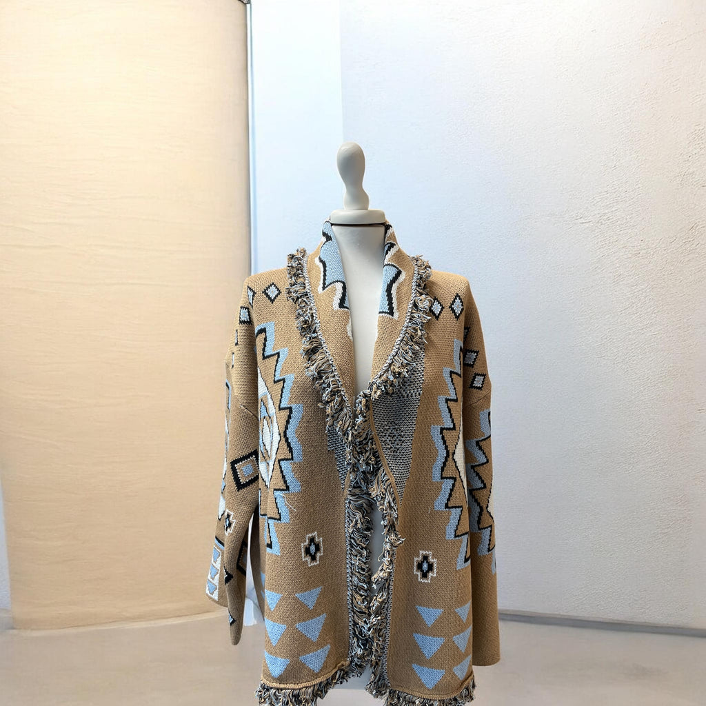 Cardigan alanui camel/azzurro/panna