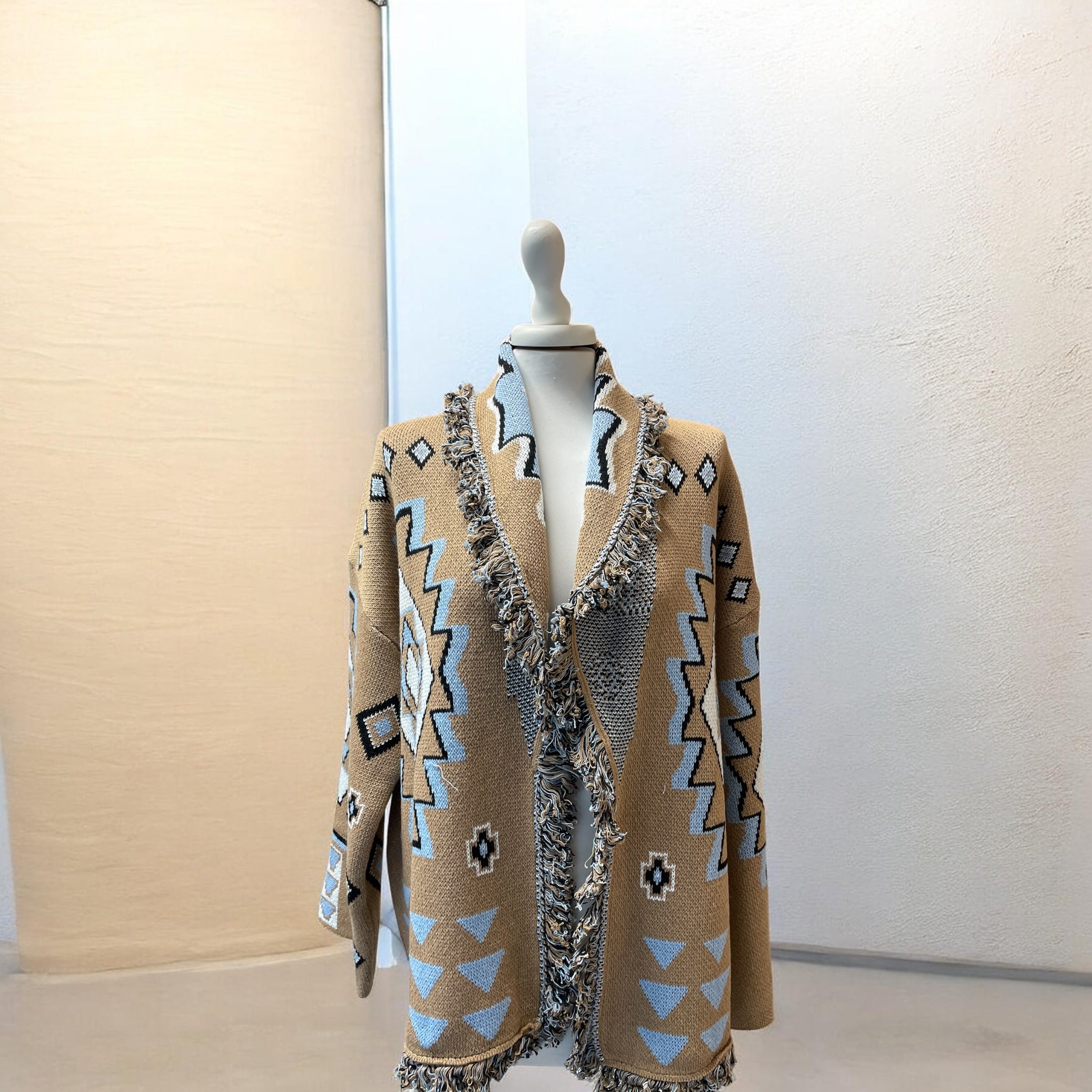 Cardigan alanui camel/azzurro/panna