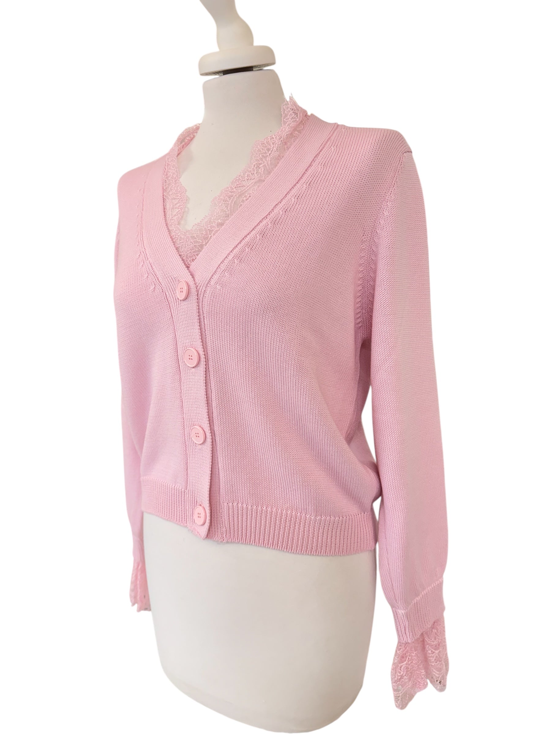 Cardigan con pizzo rosa