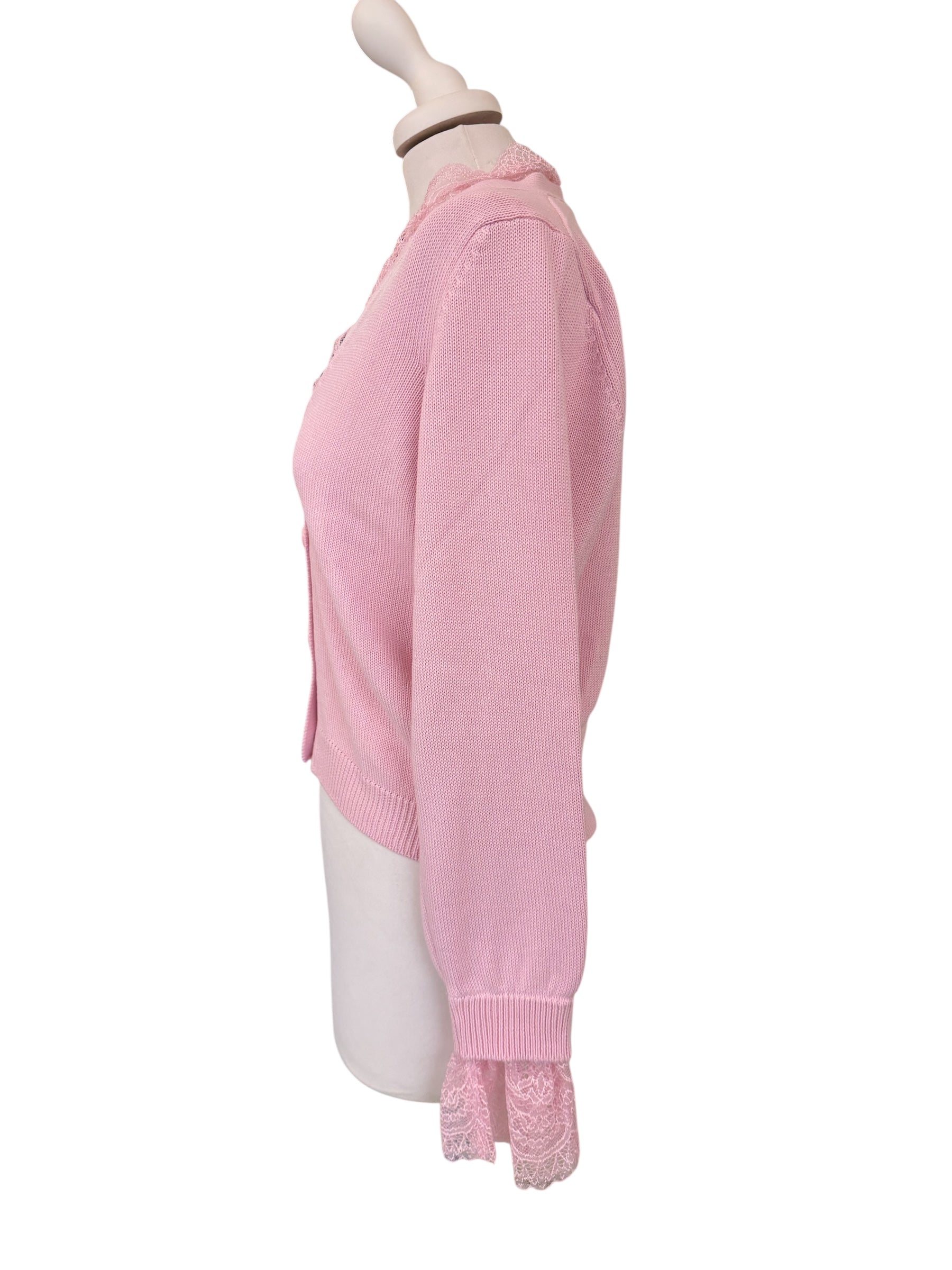 Cardigan con pizzo rosa