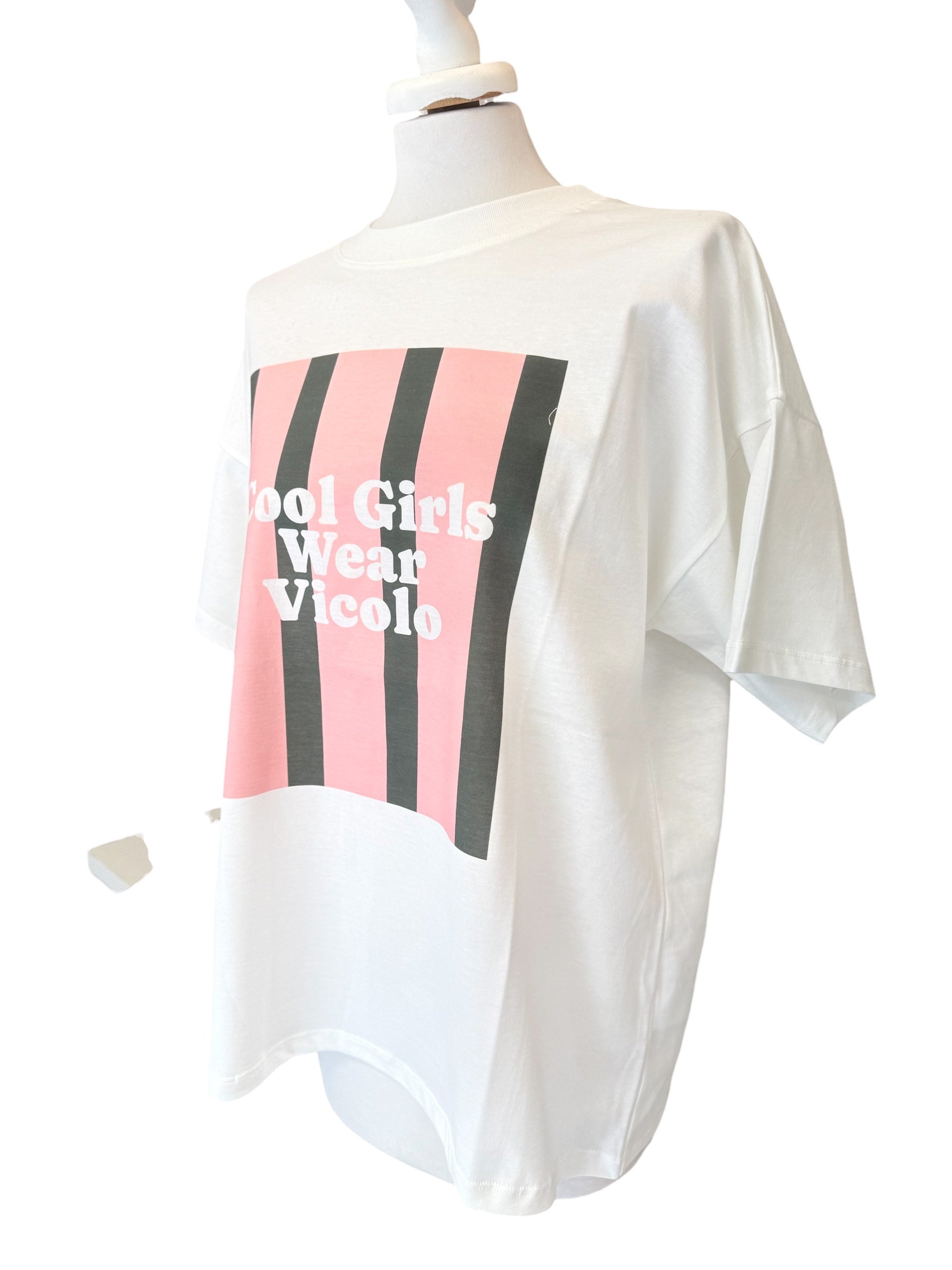 T-shirt over bianca stampa rigata