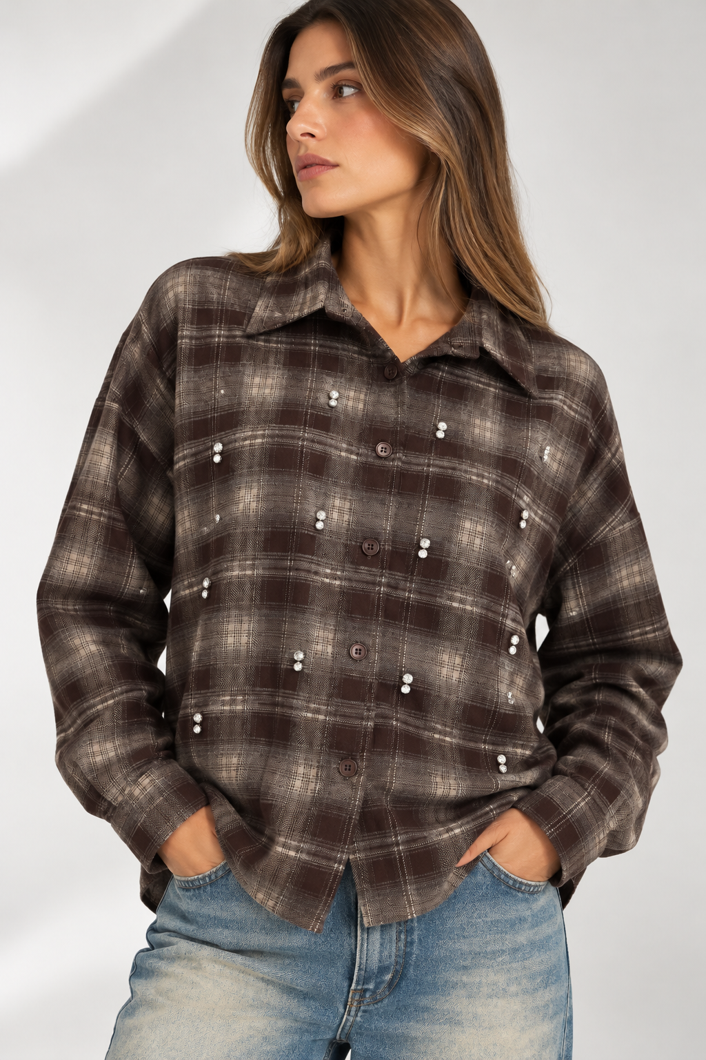 Camicia check con strass