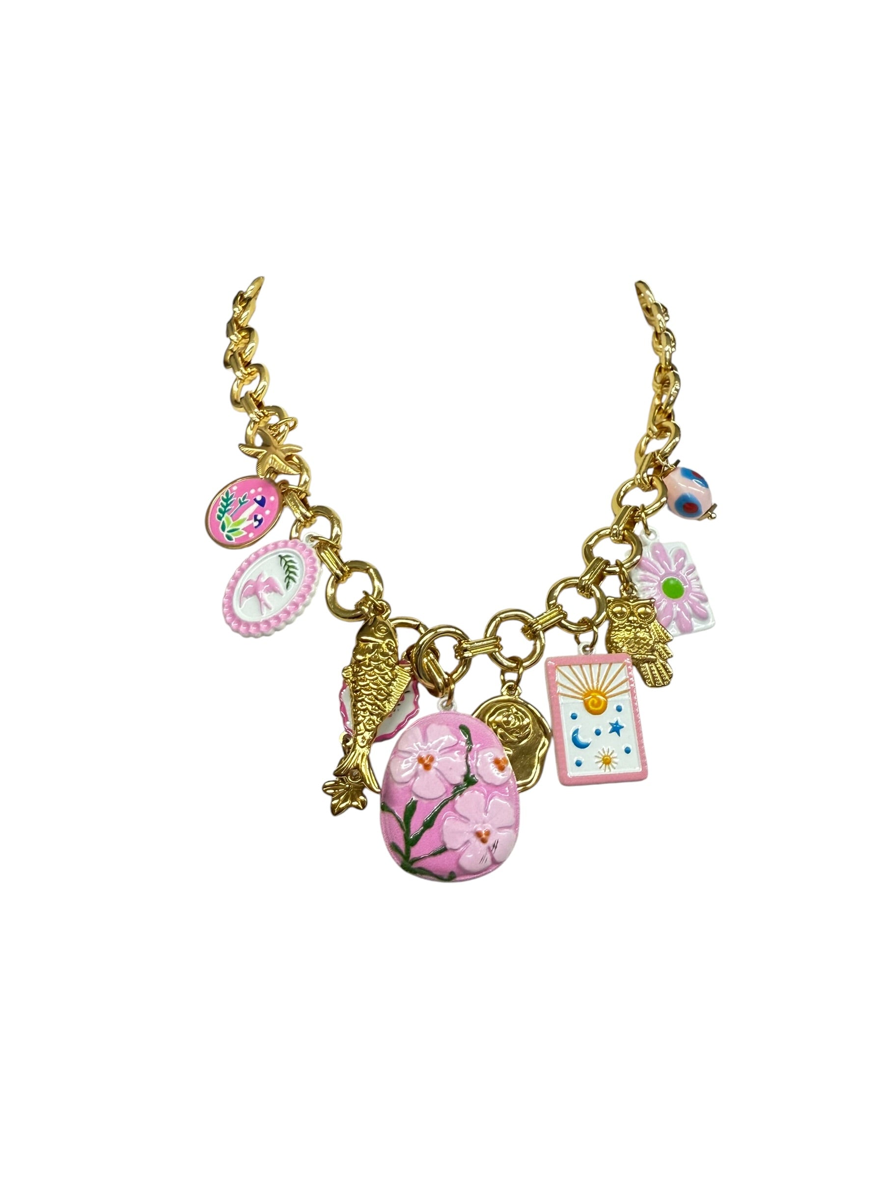 Collana catena con ciondoli rosa