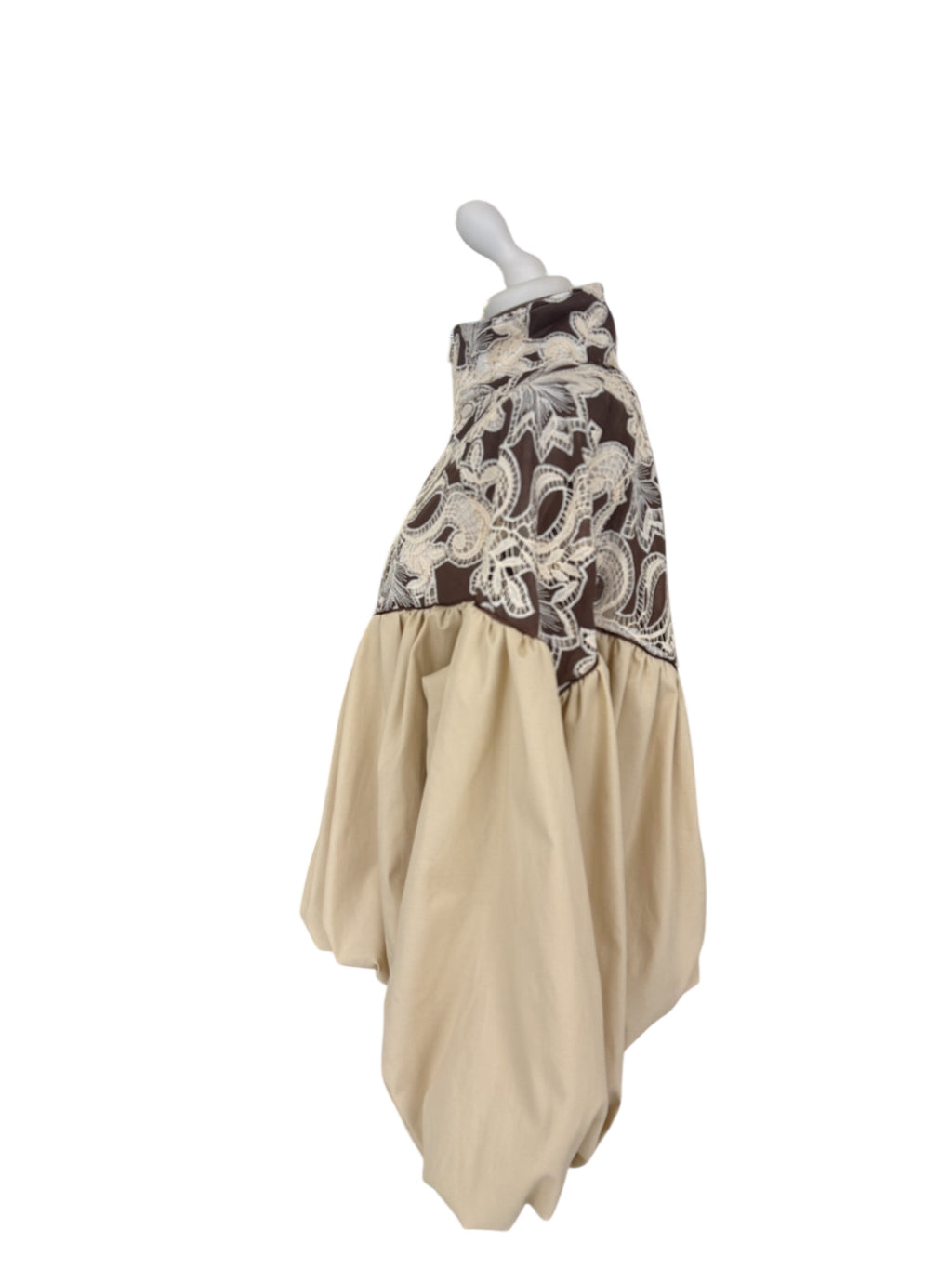Bomber cotone e pizzo moro/beige 38955