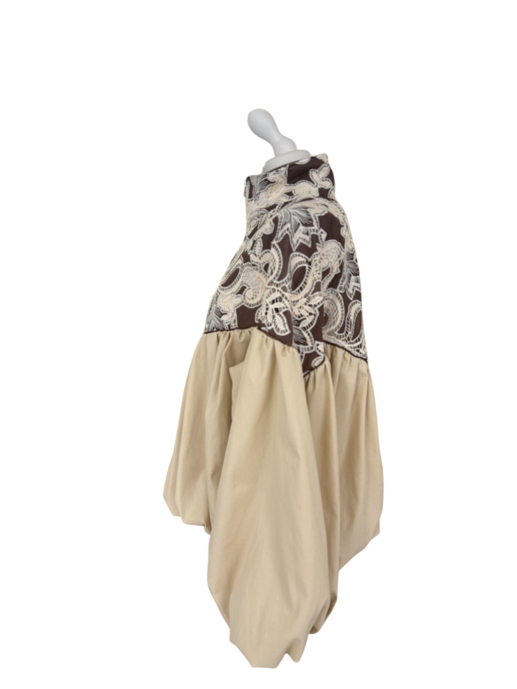 Bomber cotone e pizzo moro/beige 38955