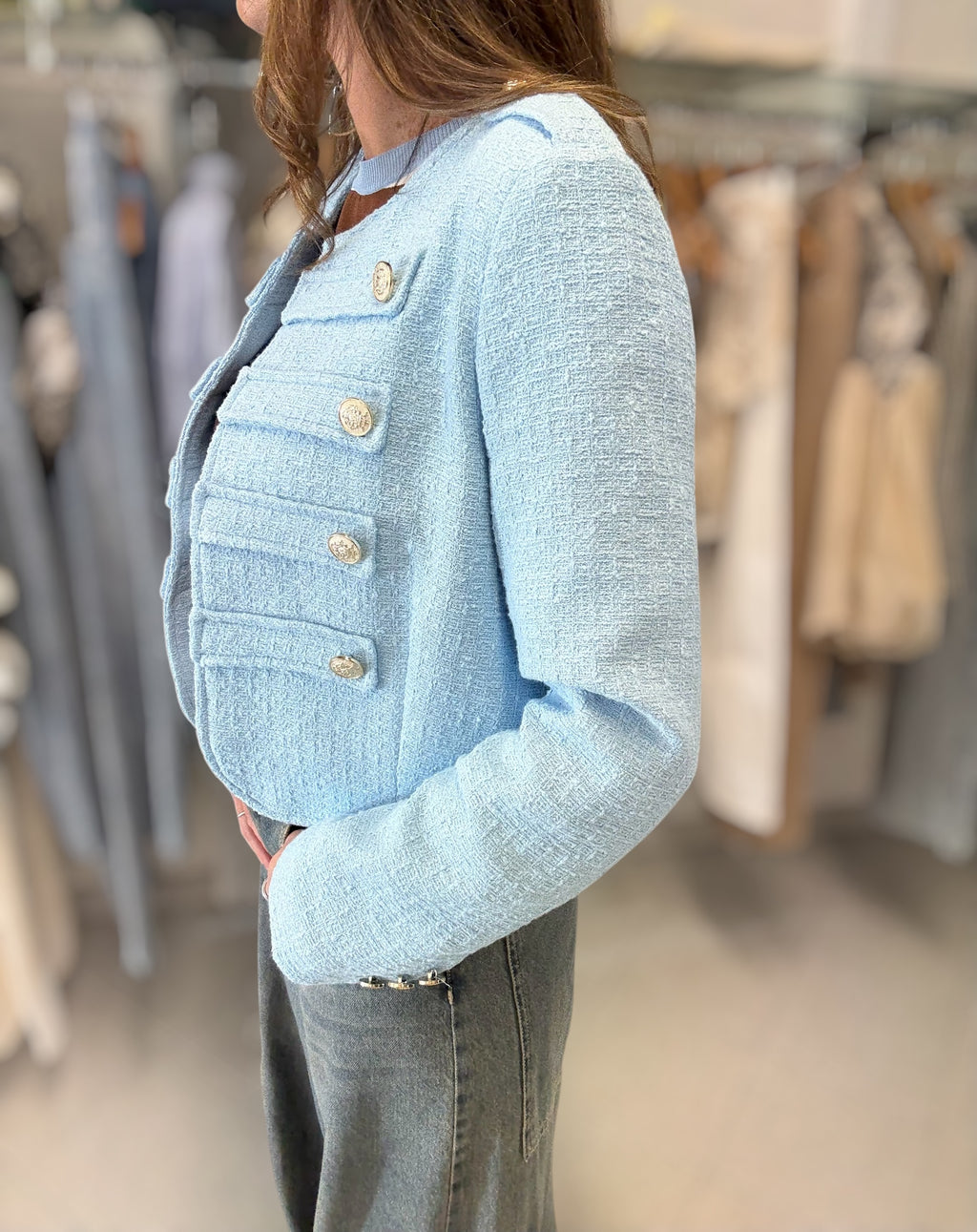 Giacca Napoleone in boucle celeste