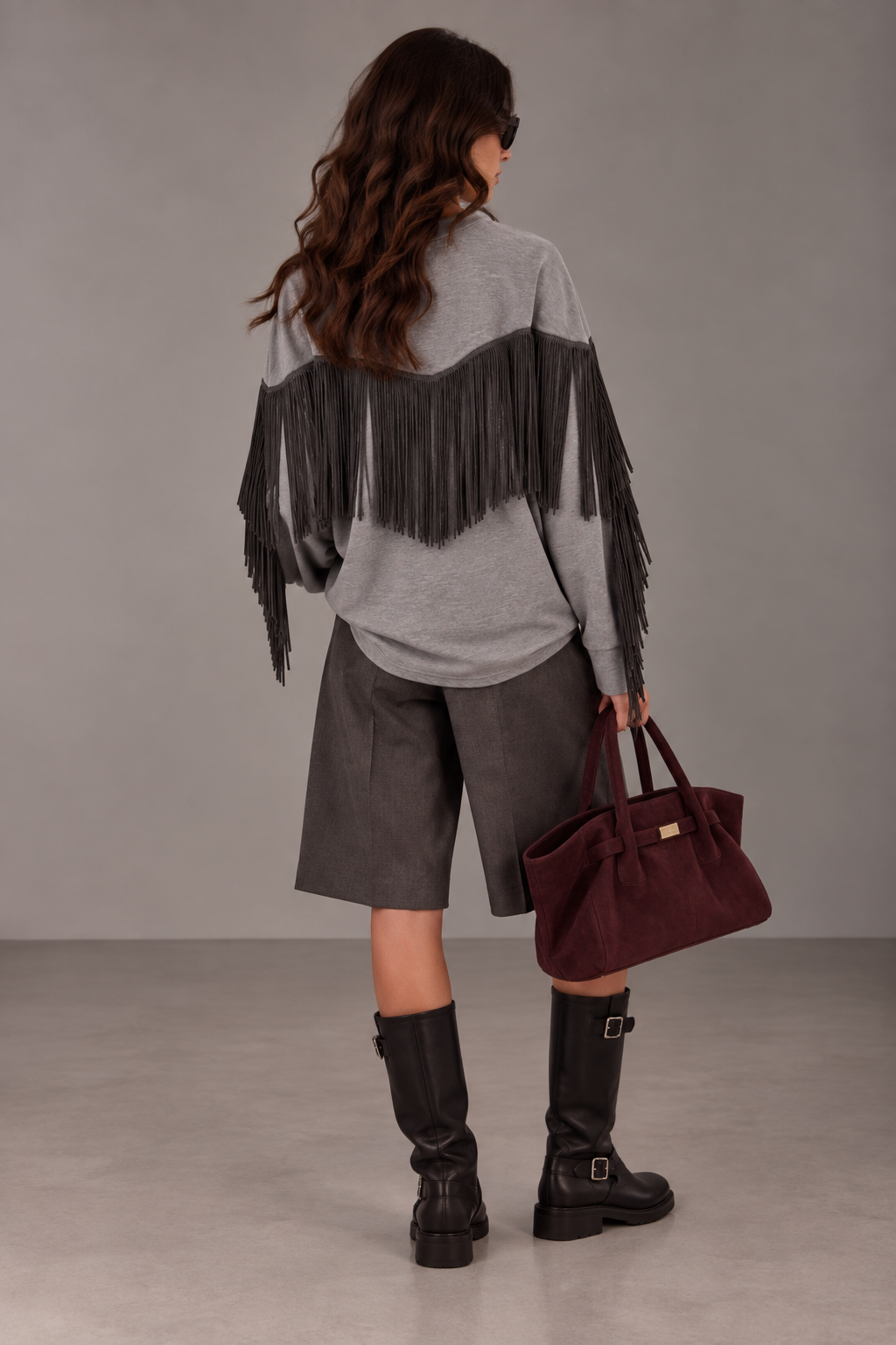 Maglia mélange/piombo con frange