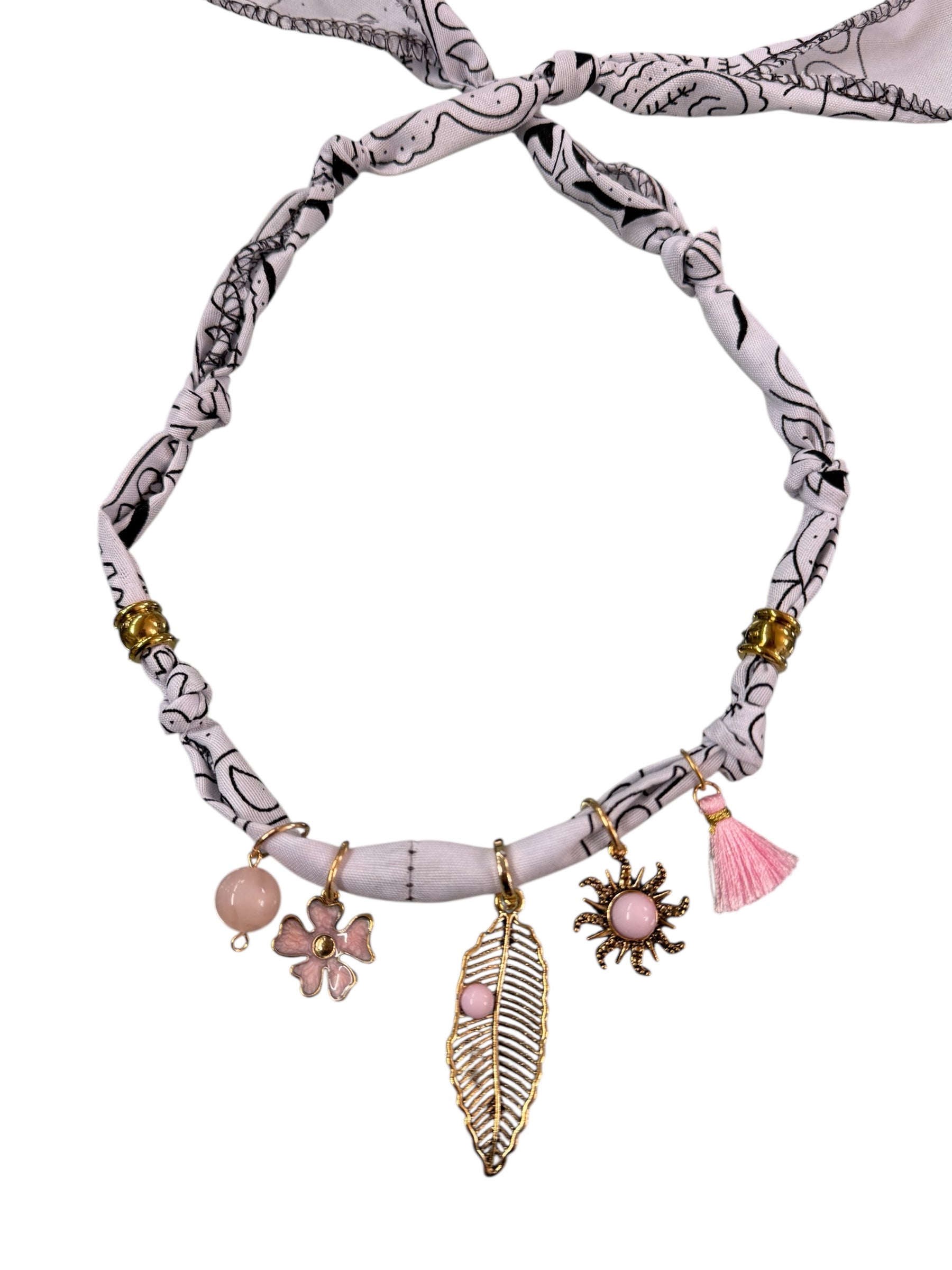 Necklace Bandana bianco/ rosa piuma