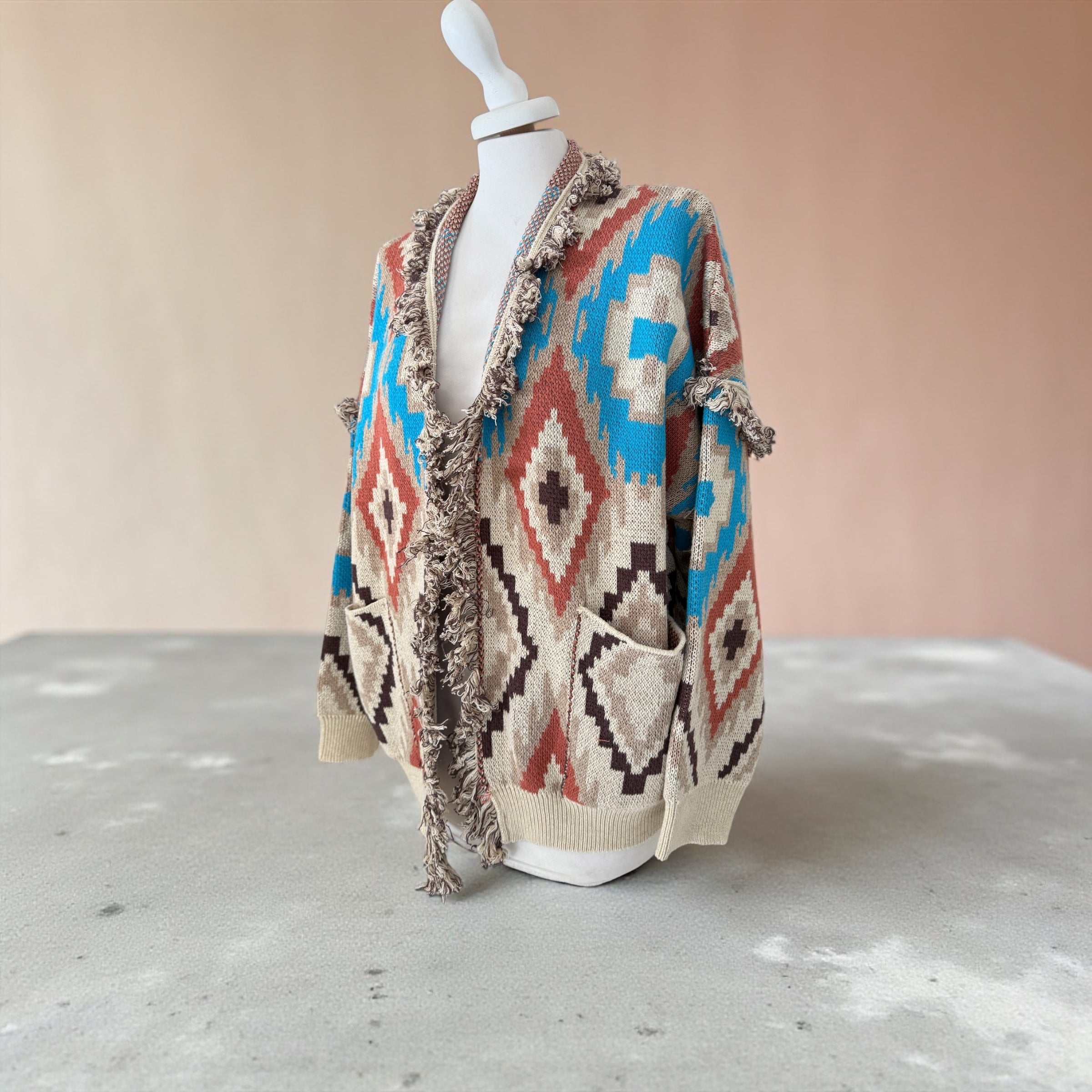 Cardigan rombi alanui beige/bruciato/turchese