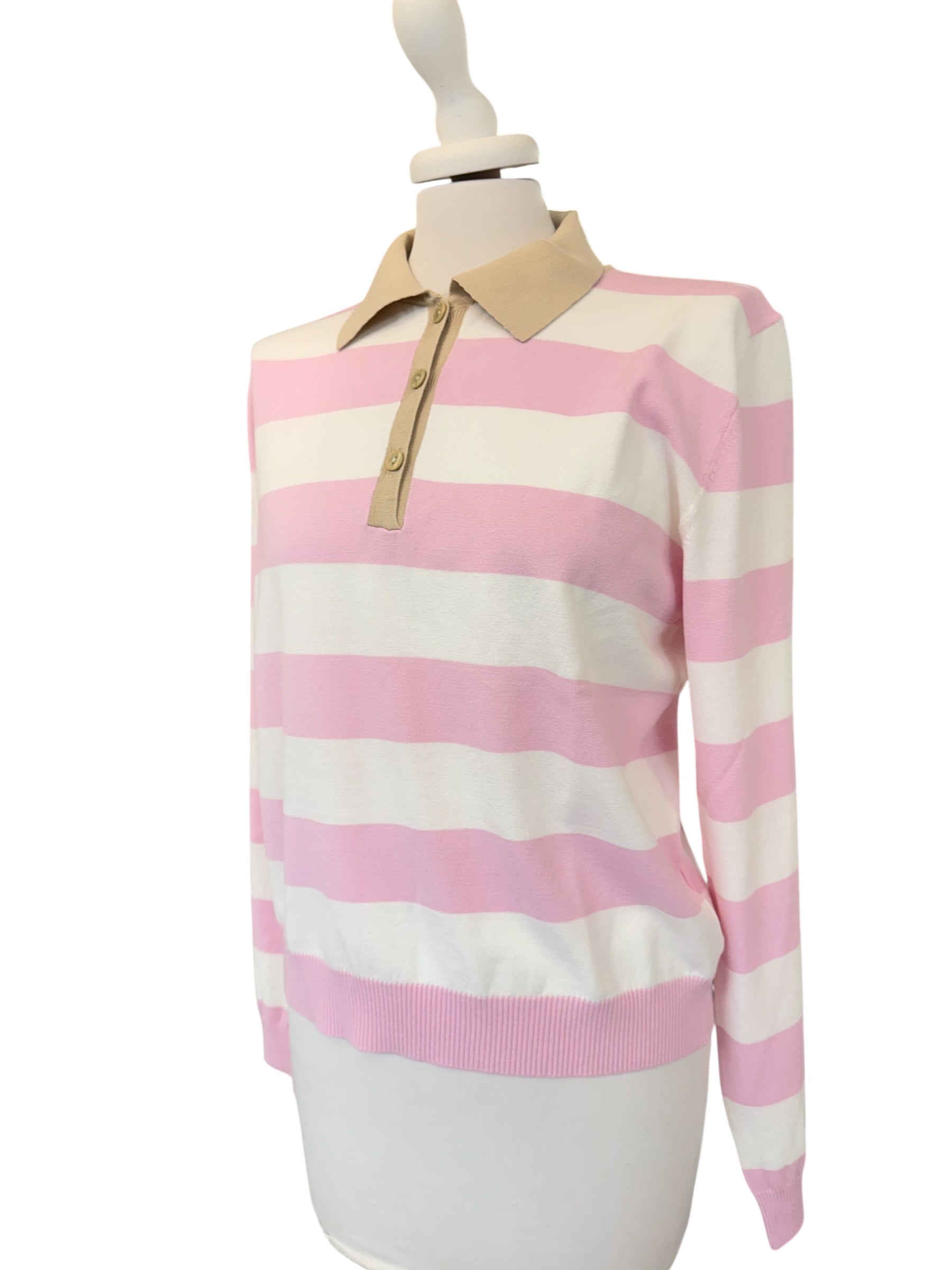 Polo rigata rosa/panna/beige