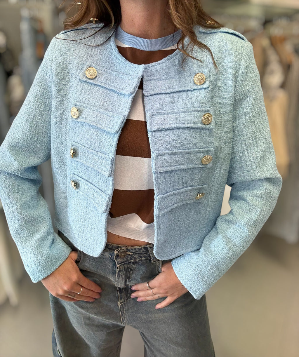 Giacca Napoleone in boucle celeste