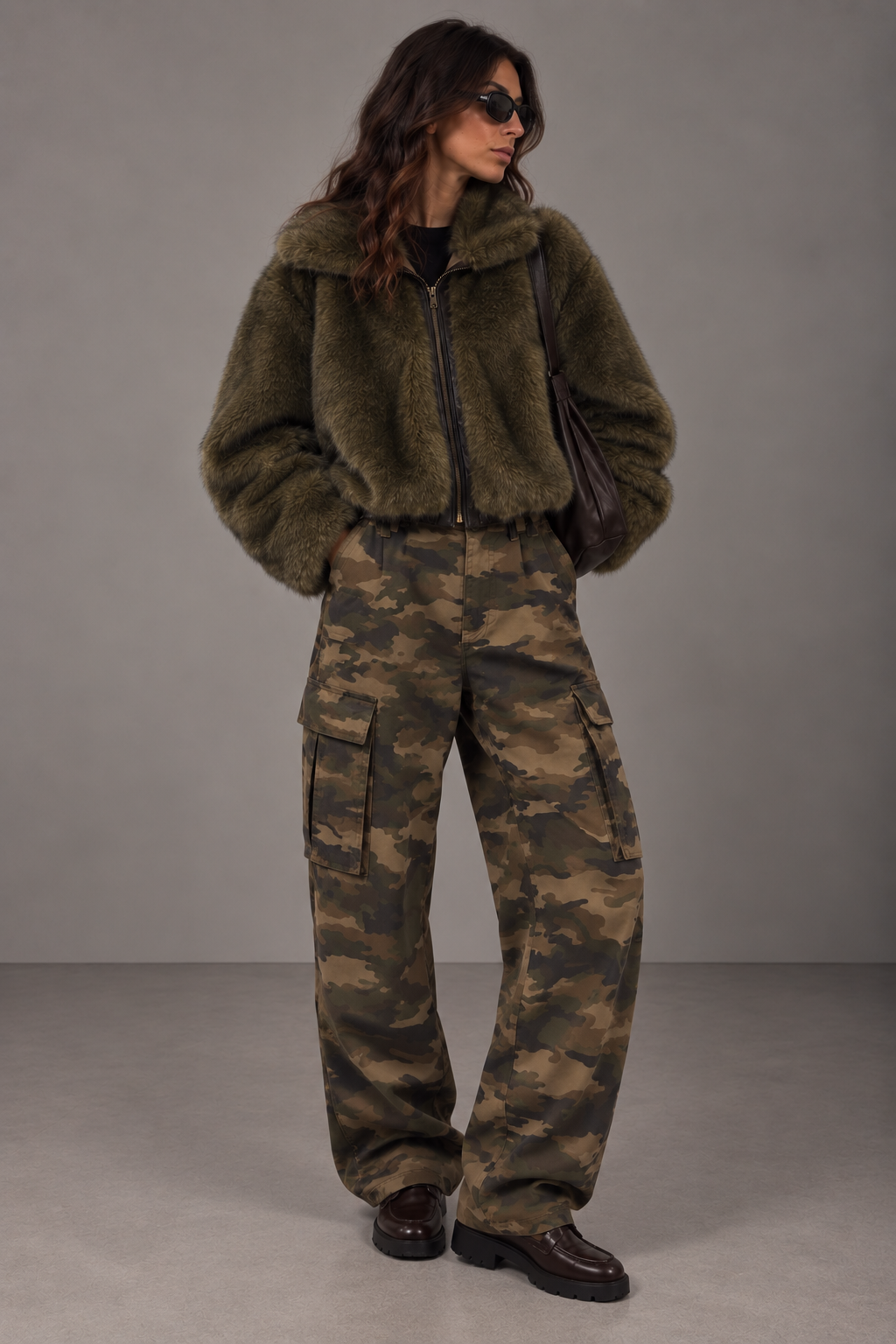 Bomber in ecopelliccia verde